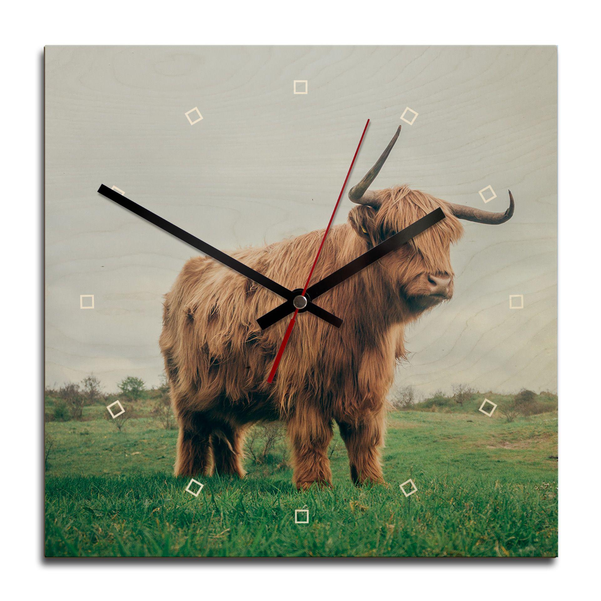 Horloge murale en bois - Vache des Highlands