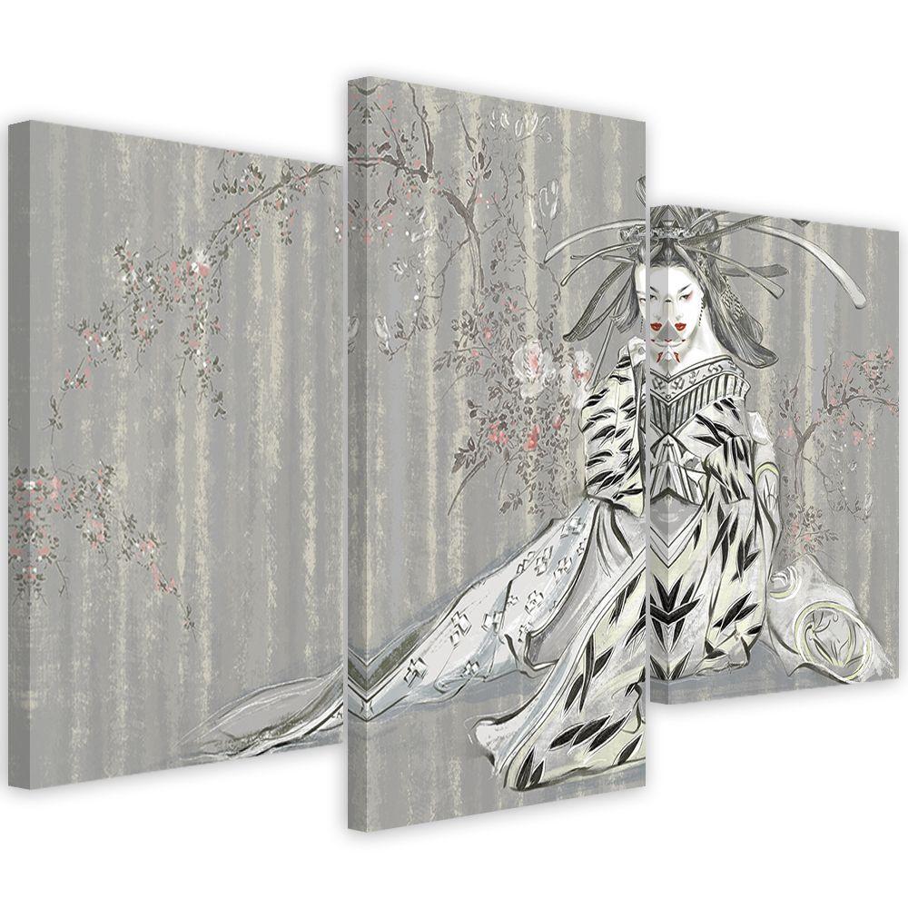 3 stykke lærredstryk, traditionel japansk geisha