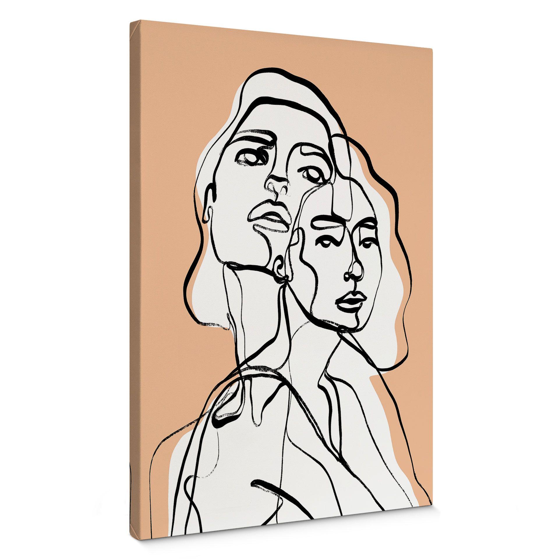 Lærredsprint - Line Art-portræt af to kvinder - Treechild