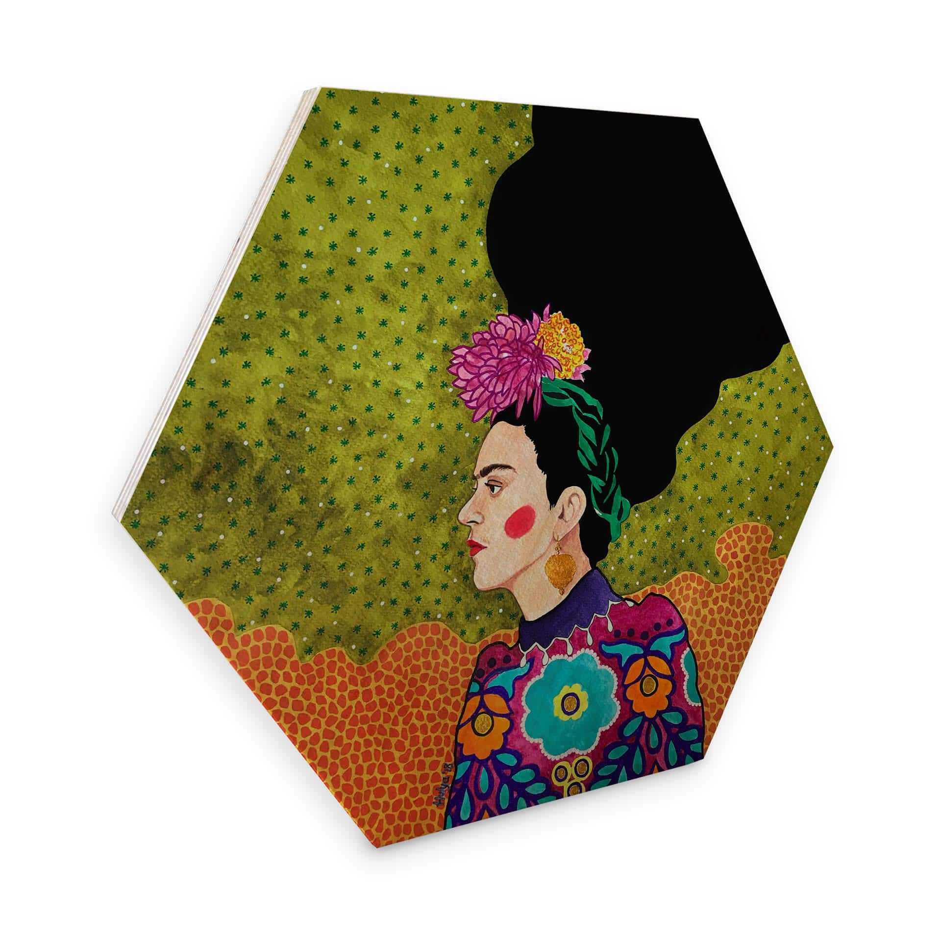 Hexagone - Placage bois de bouleau Hülya - Portrait de Frida