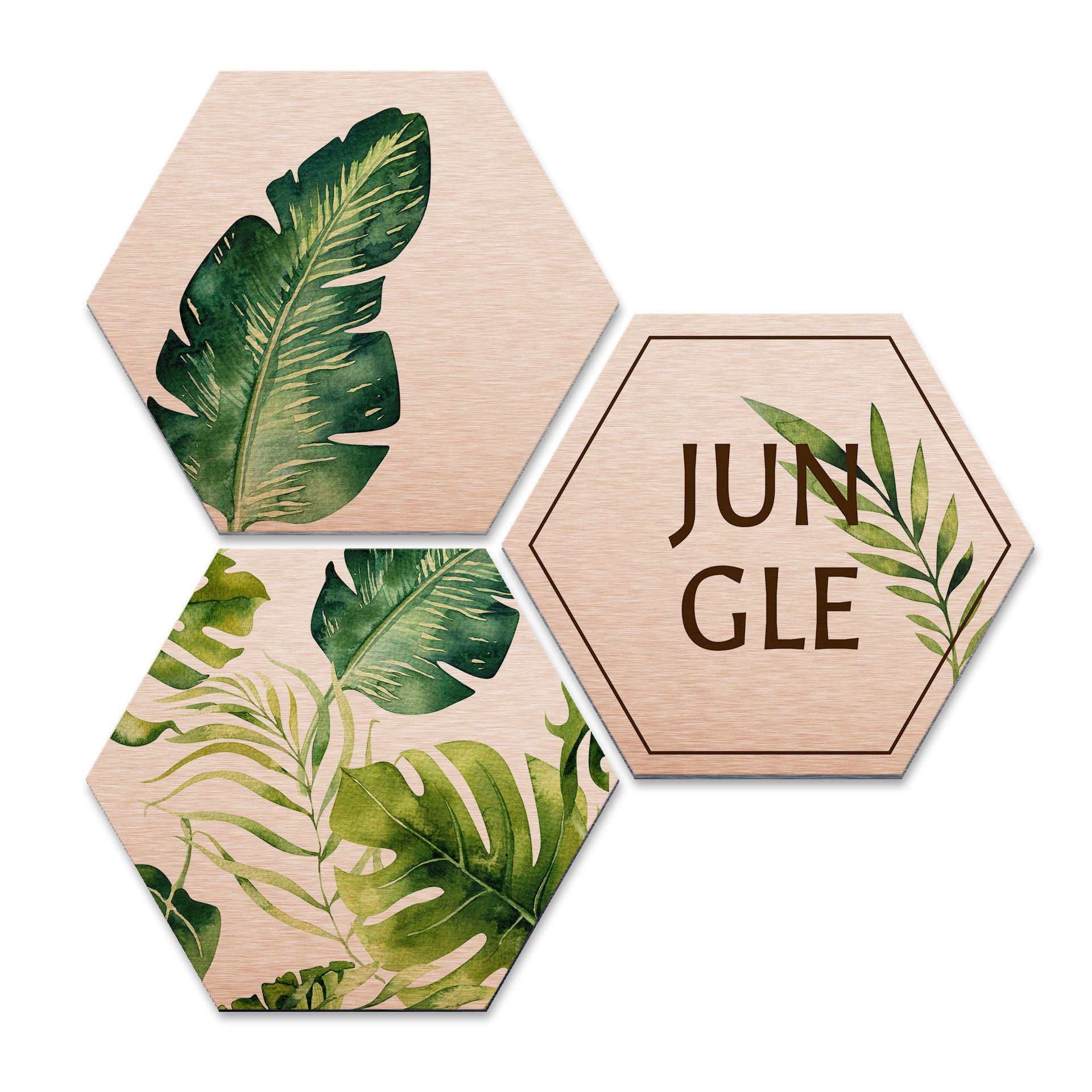 Hexagone - Alu-Dibond-Effet cuivré - Kvilis - Jungle (Set de 3)