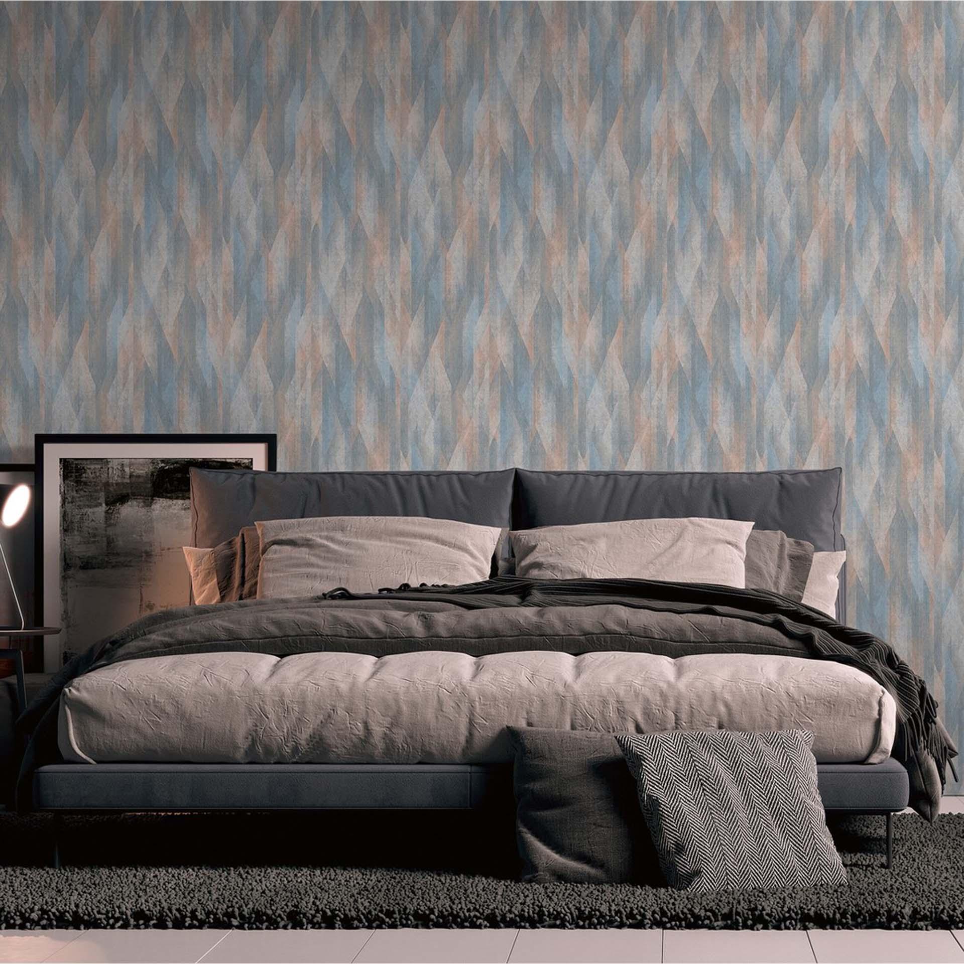 papel pintado escandinavo azul beige - Papel pintado tejido-no tejido con motivo gráfico para cocina, pasillo, salón