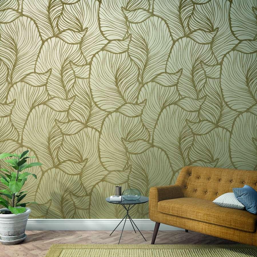 Abstrakt bladmønster tapet Beige, Blomster 2,70 x 1,59 m