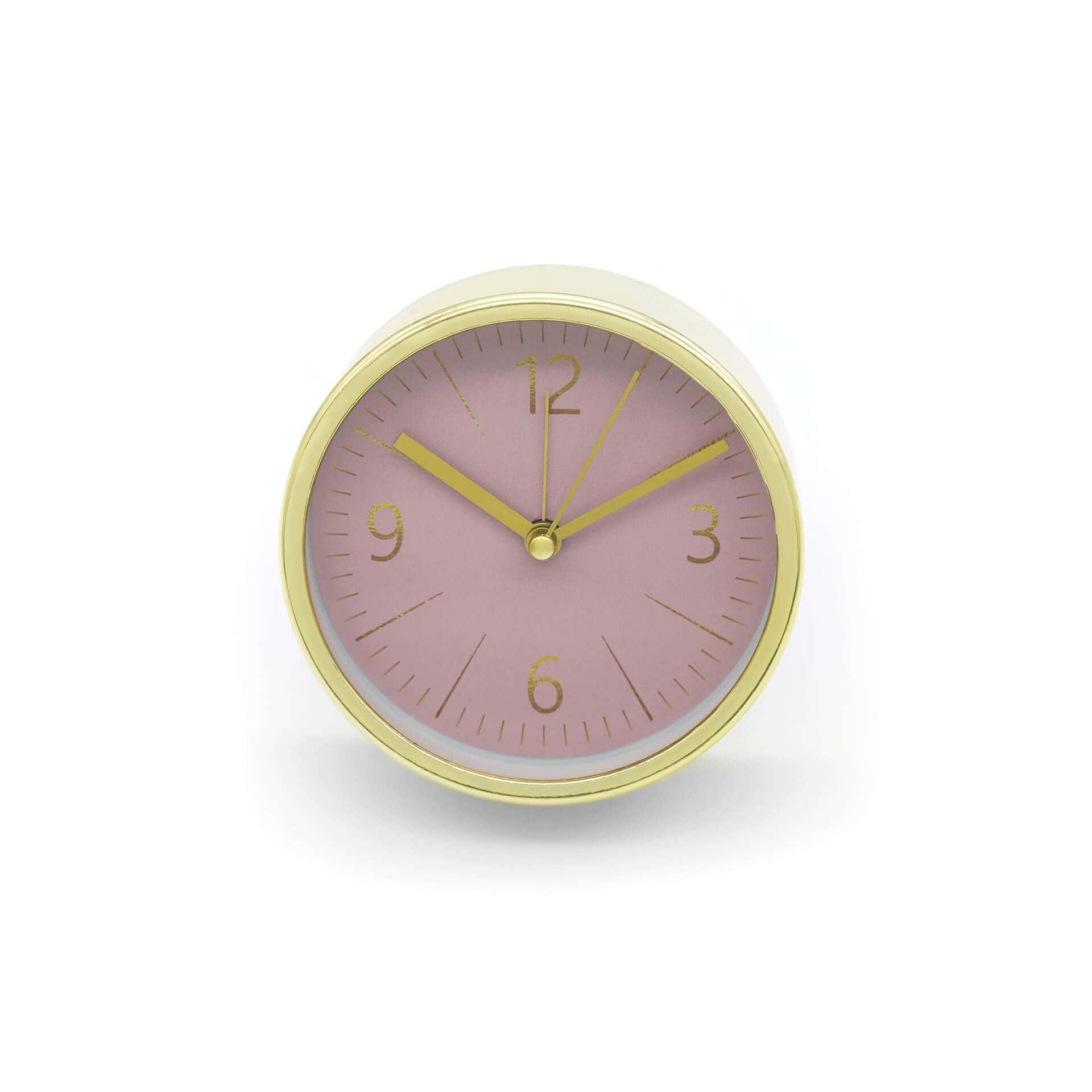 Wecker in Gold-Optik mit Rosa - Rund Ø11 cm