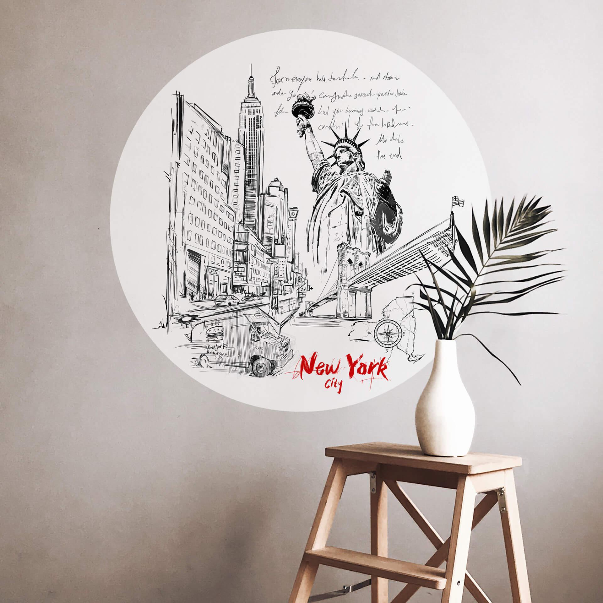 Wallsticker New York Frihedsgudinden - Sort og hvid - Rund - Elsk din by