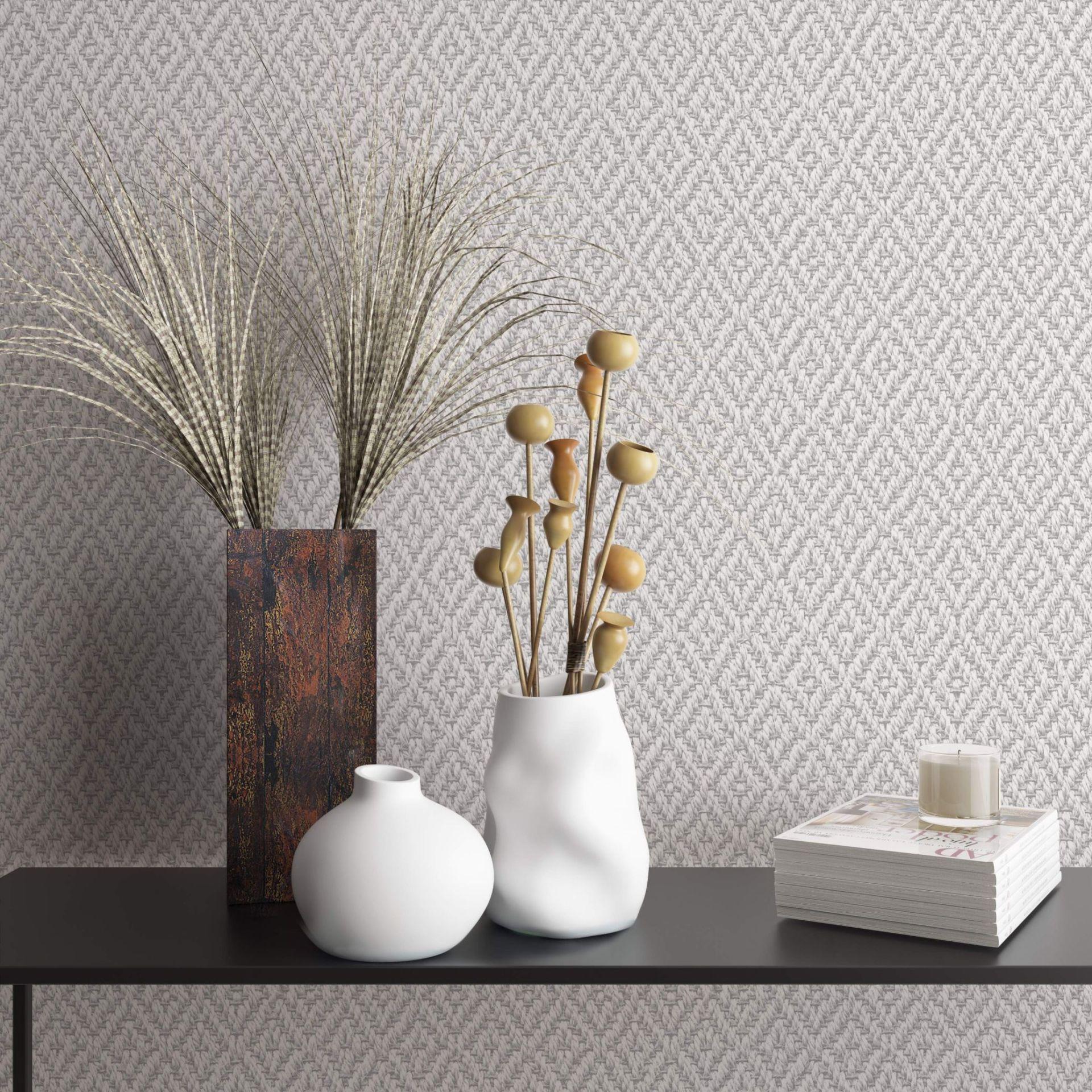 Grafisk tapet, non-woven tapet Flora hvid, grå