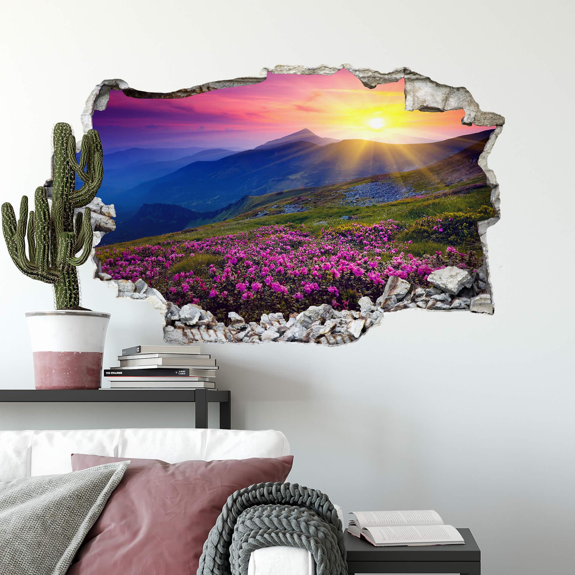 3D Wallsticker solnedgang i bjergene