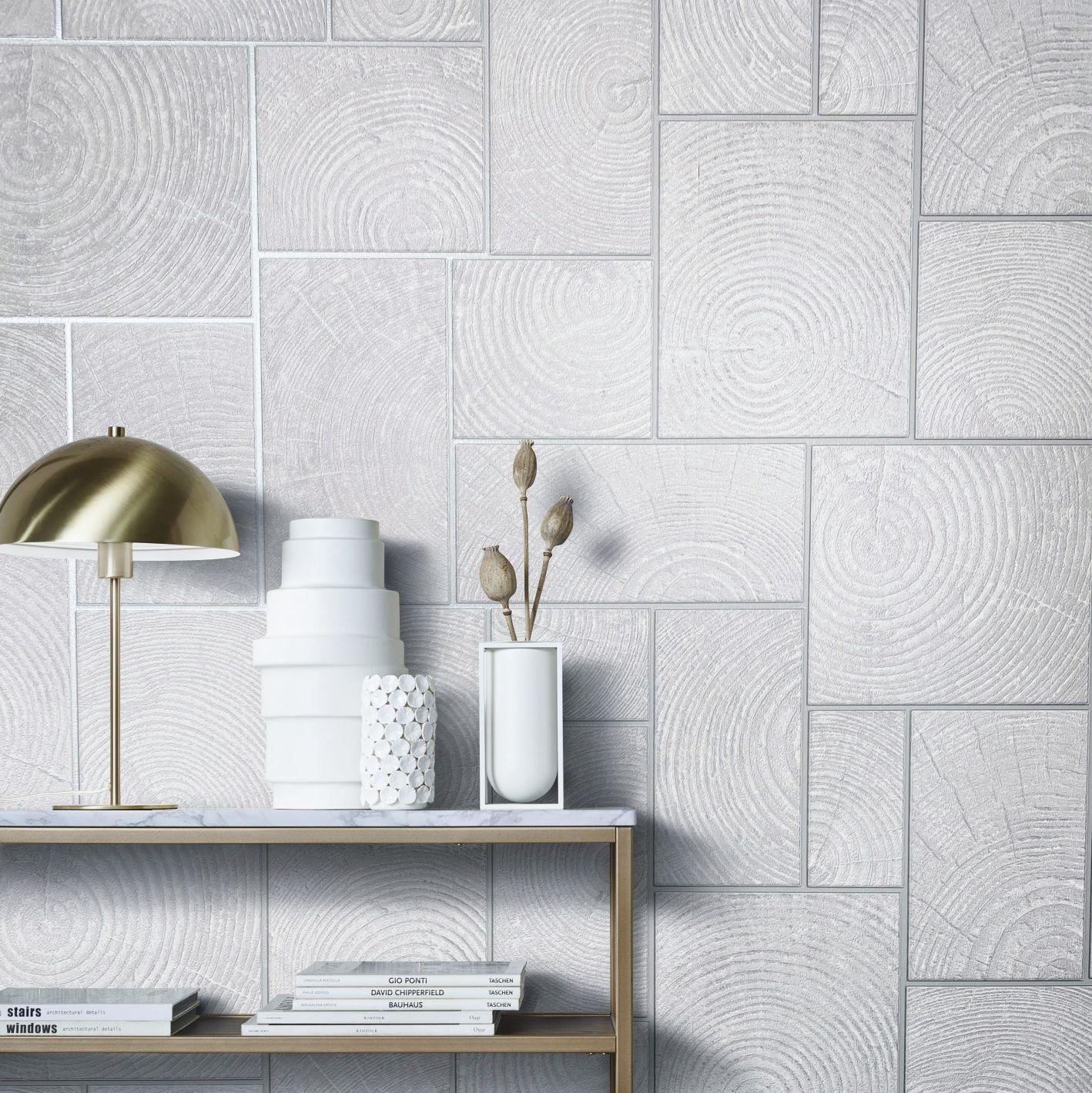 Tekstureret tapet, non-woven tapet Natural Opulence hvid, grå