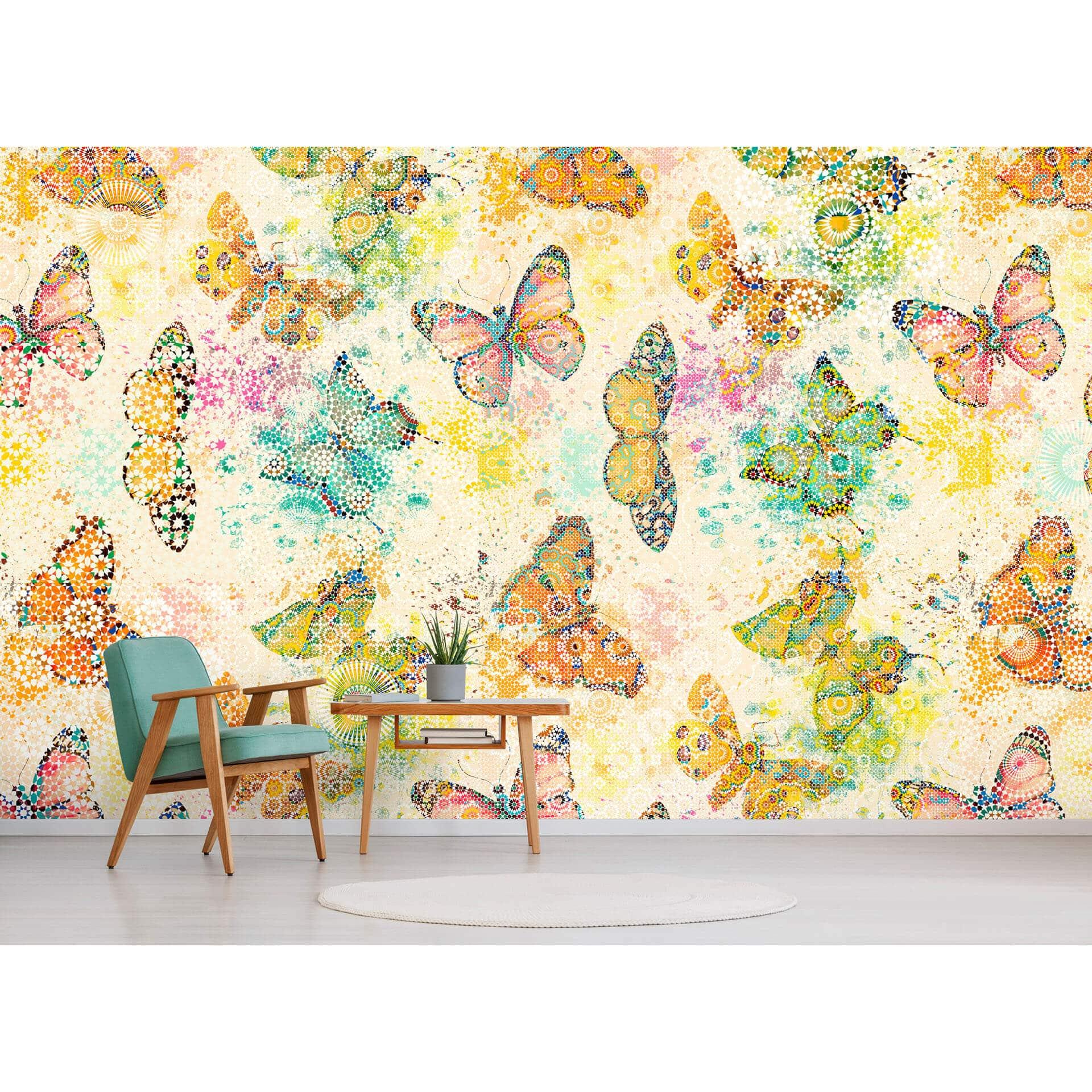 Livingwalls Fototapet Walls by Patel Mosaic Butterflies 1