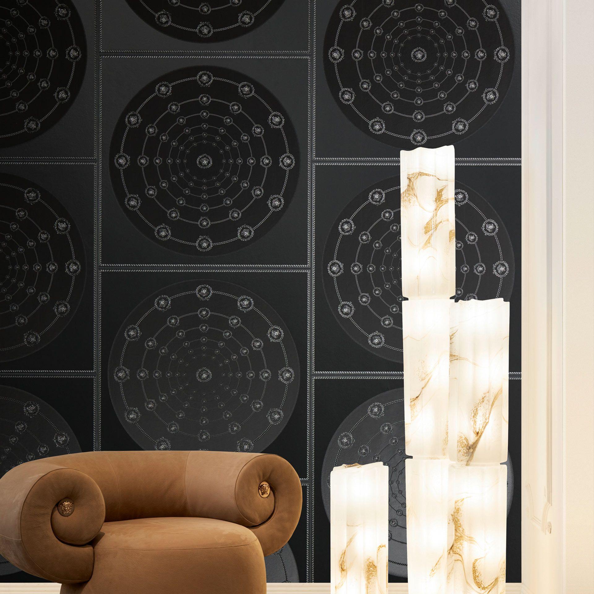 Versace ikke-vævet tapet I Love Baroque Medusa Circles Black Grey noble