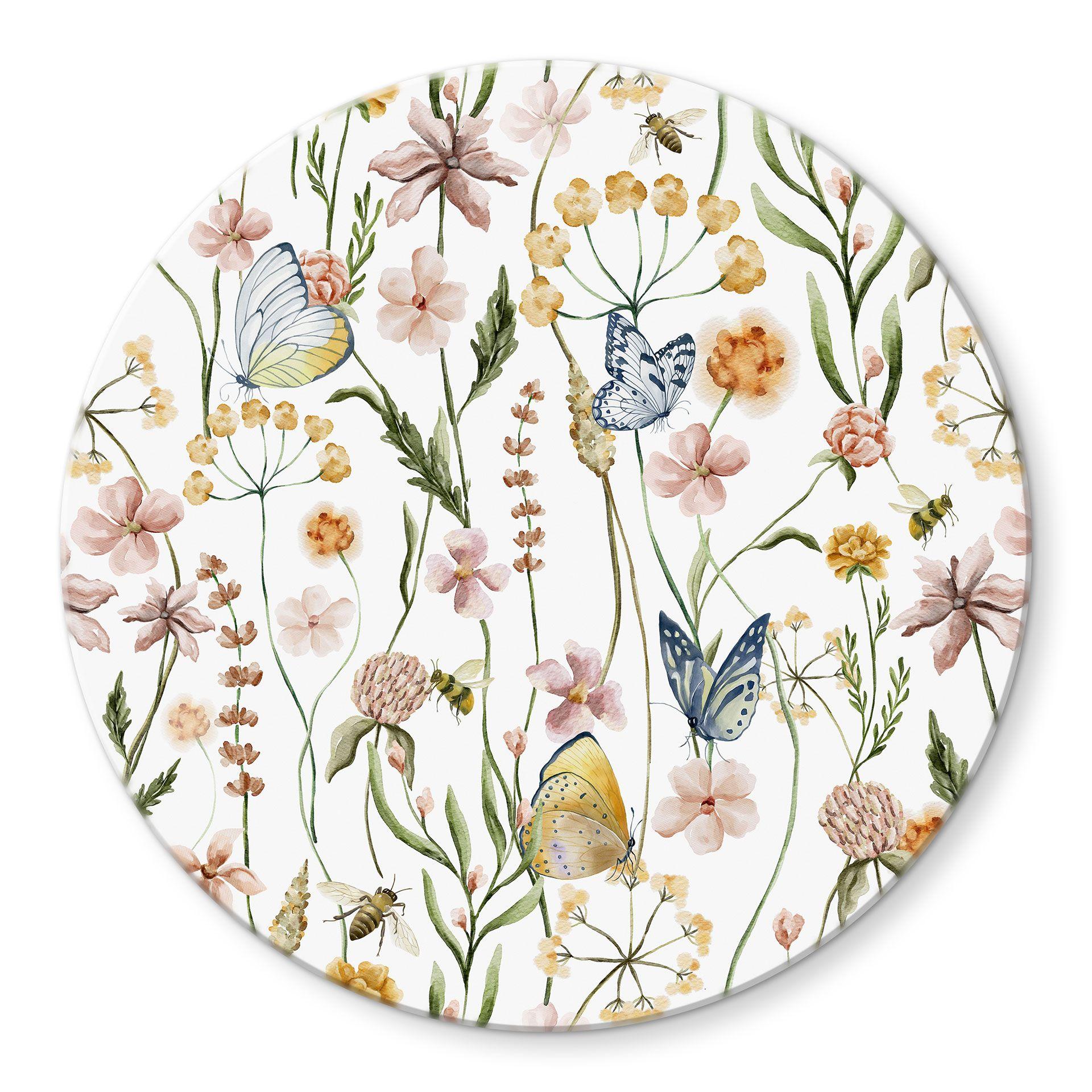 Glasbillede - Forårseng med sommerfugle - UN Designs