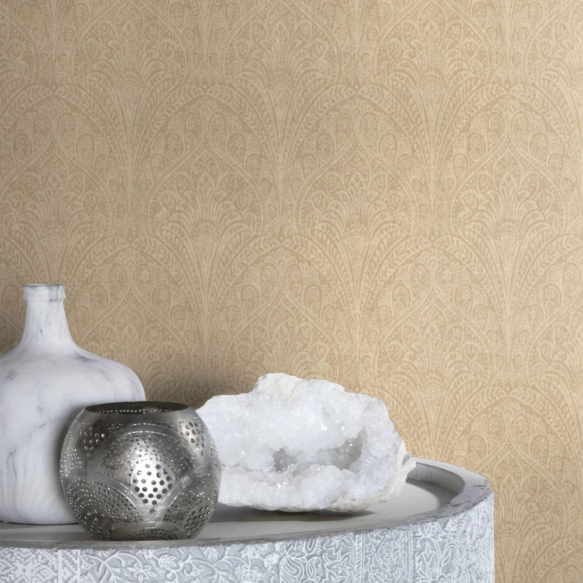 Rasch non-woven tapet, tapet indisk stil medium beige