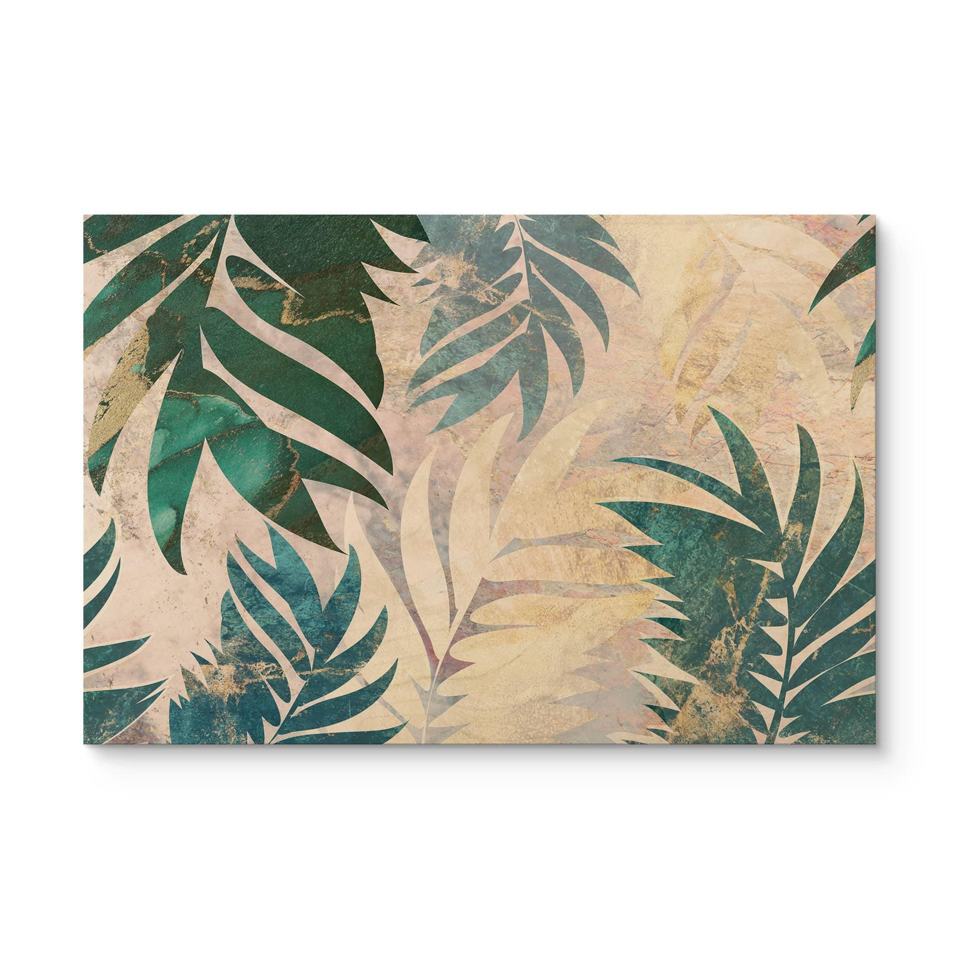 Cuadro de madera Hojas de palmera exóticas en verde dorado - Manovski