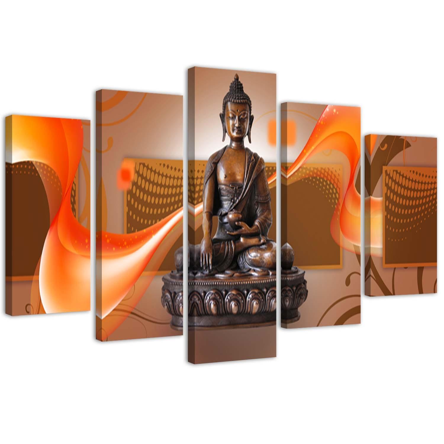 5 stykke lærredstryk, Buddha abstrakt