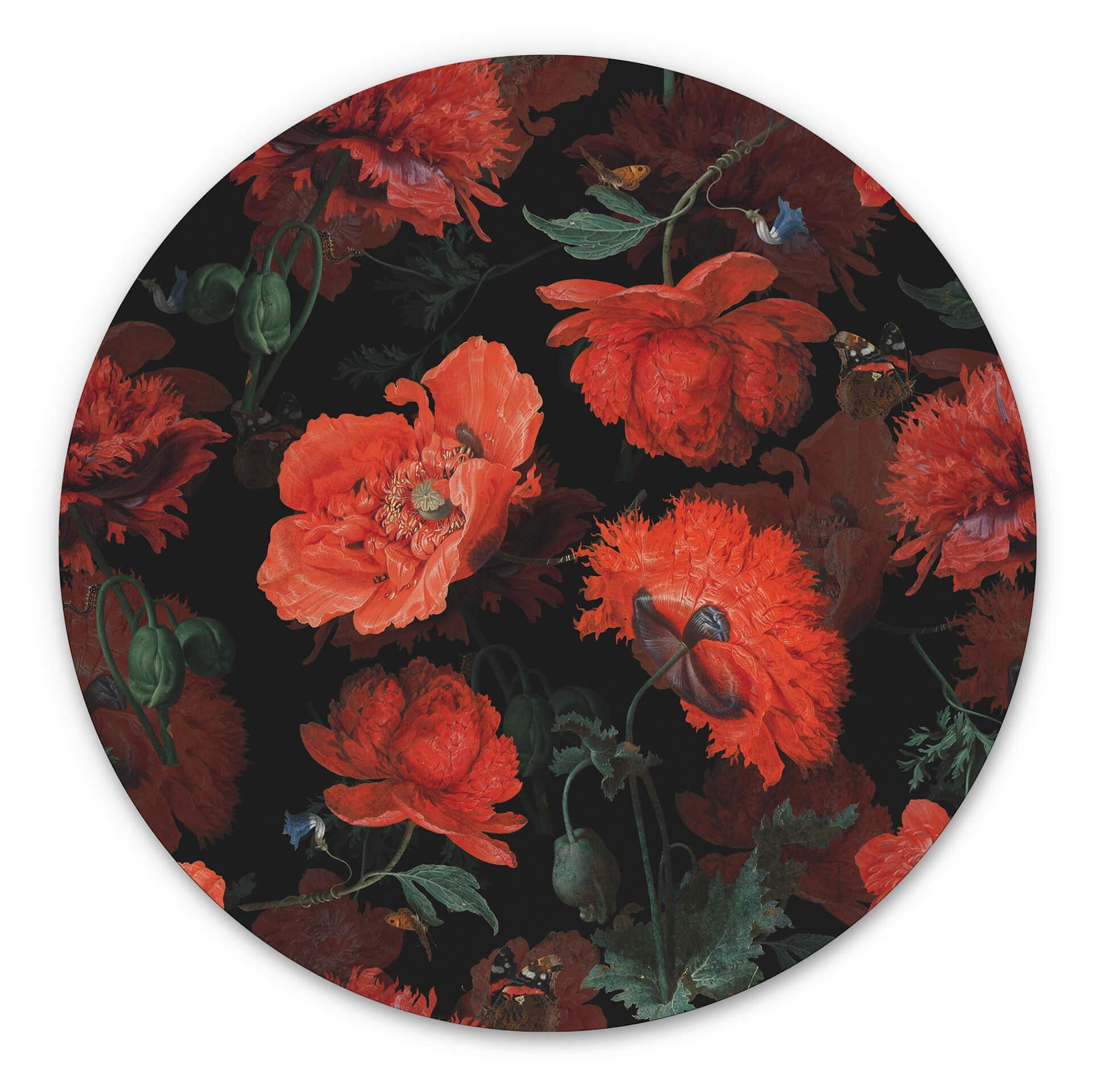 Tableau sur alu-Dibond UN Designs - Fleurs rouges - Rond