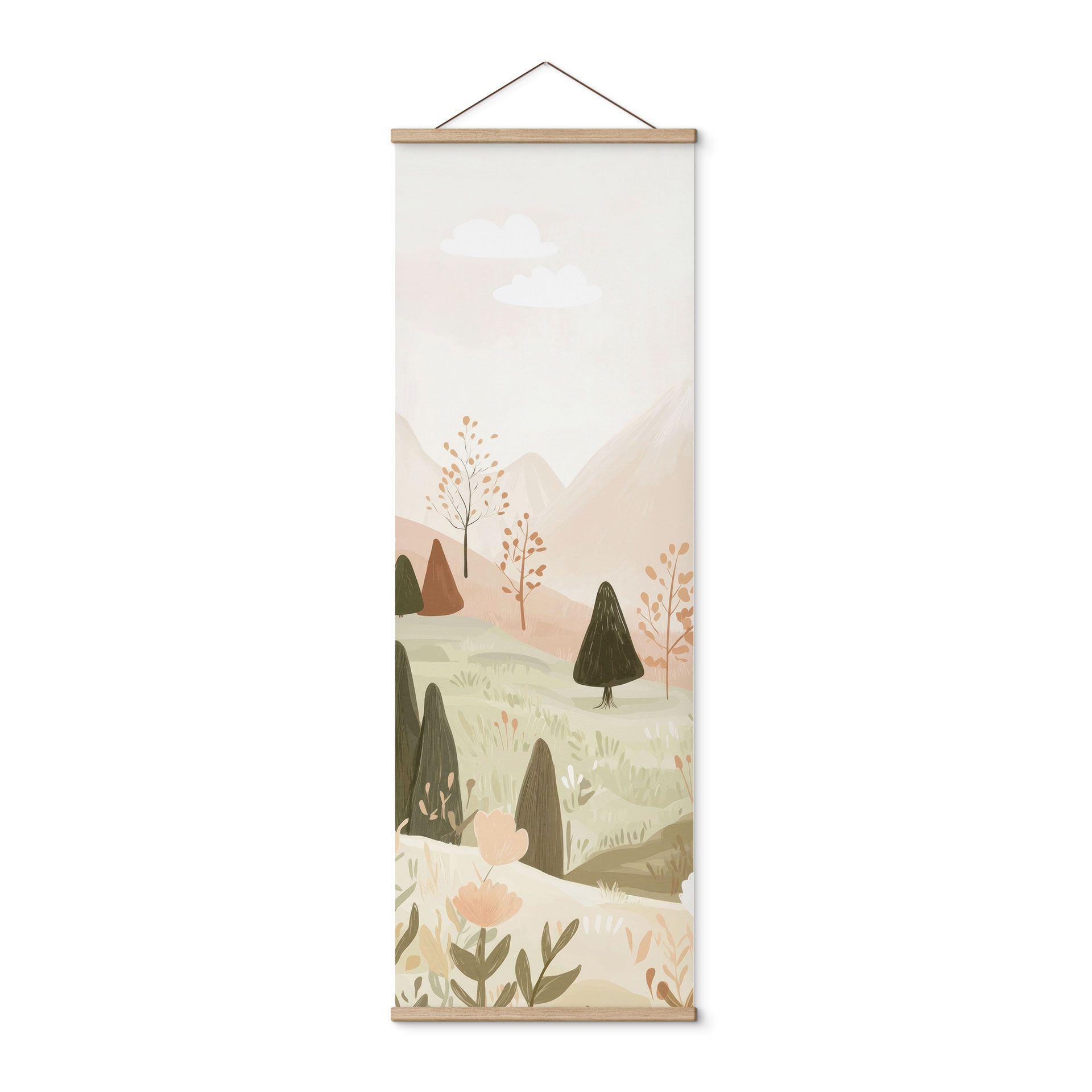 Tekstil plakat bjerglandskab med blomster - Treechild - Panorama