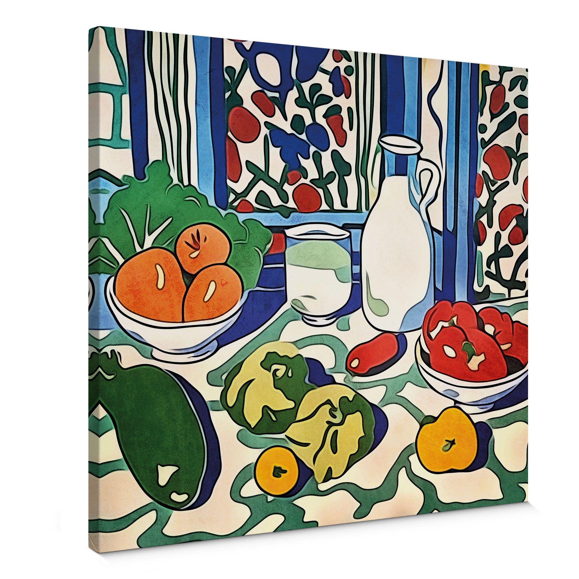 Lærredsprint - Frugt og grøntsager på køkkenbordet - Inspireret af Matisse - Zamart