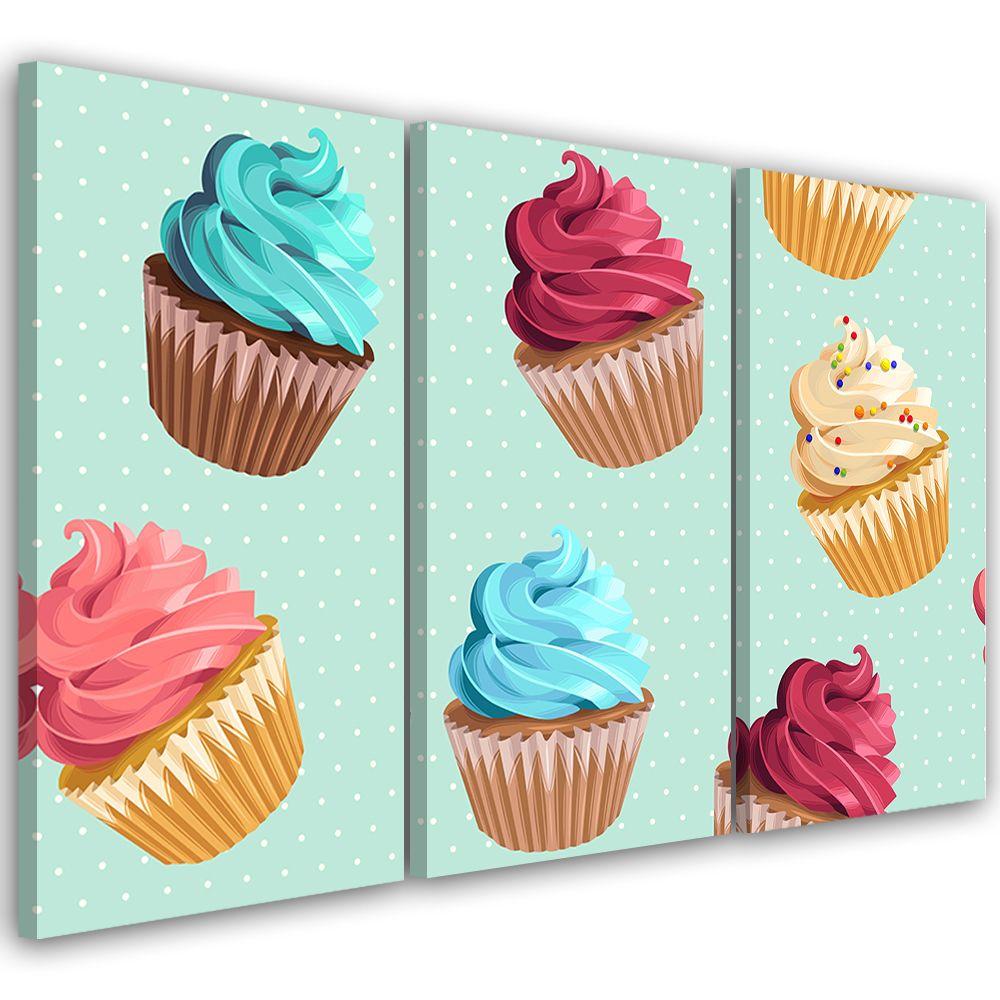 3 stykke lærredsprint, cupcakes slik
