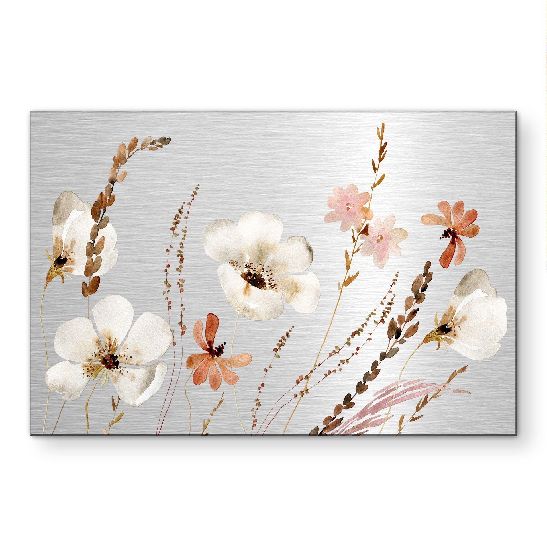Alu-Dibond spazzolato con Effetto Oro, Argento e Rame - Delicati fiori ad acquarello
