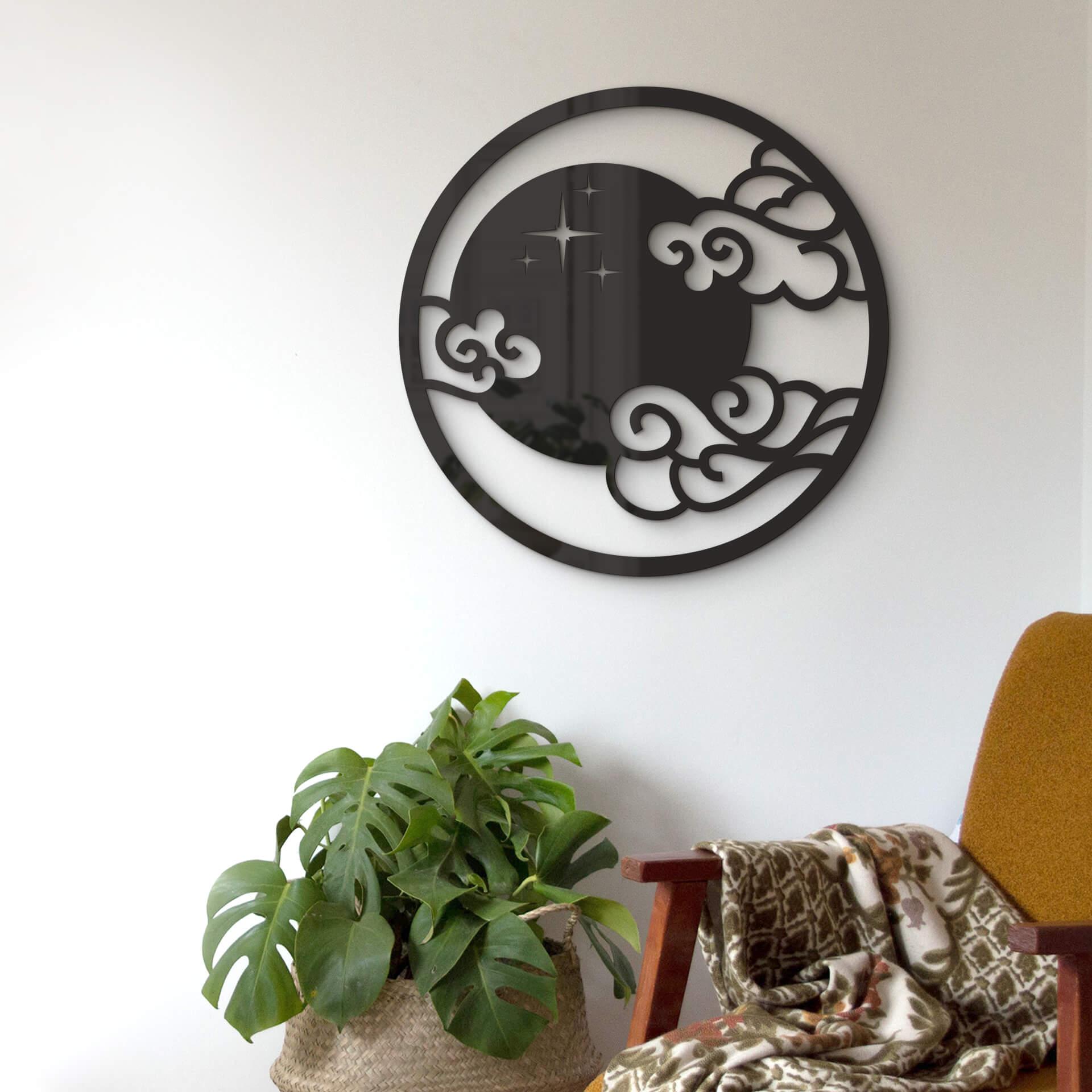 Decoración acrílica luna con nubes - redonda