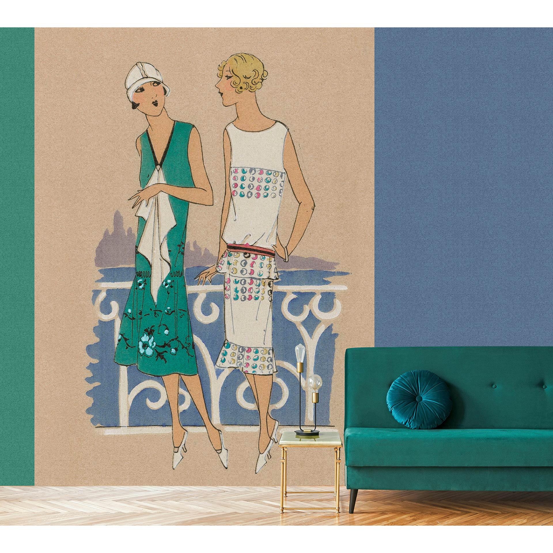 Fotomural Paredes de Patel 3 Parisienne 3 azul, verde, beige, blanco, amarillo