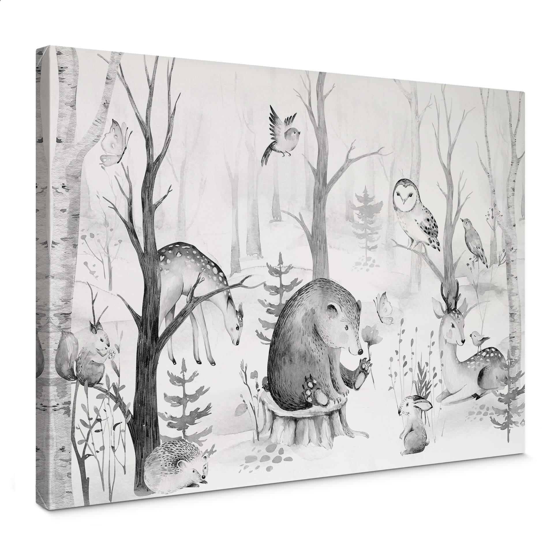 Lienzo Kvilis - Amigos animales en el bosque - blanco y negro