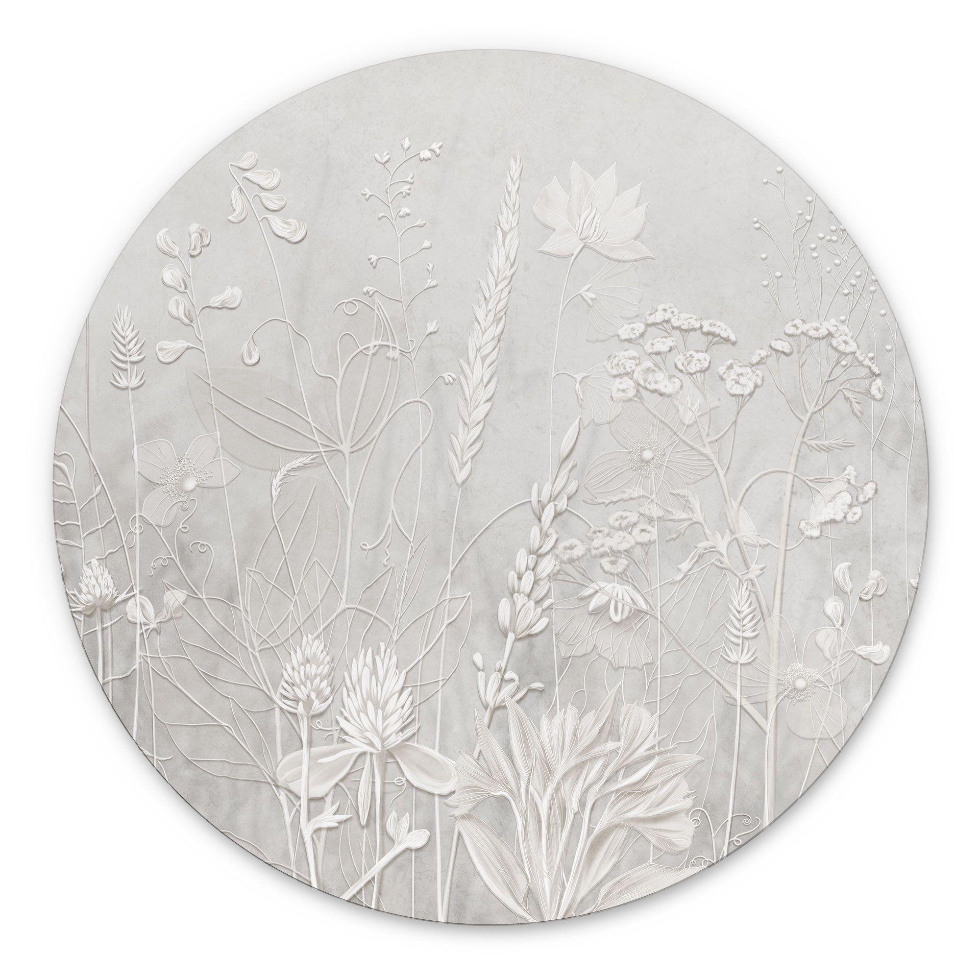 Wanddecoratie planten in wit in modern design - Ms Tiff - Alu-Dibond rond