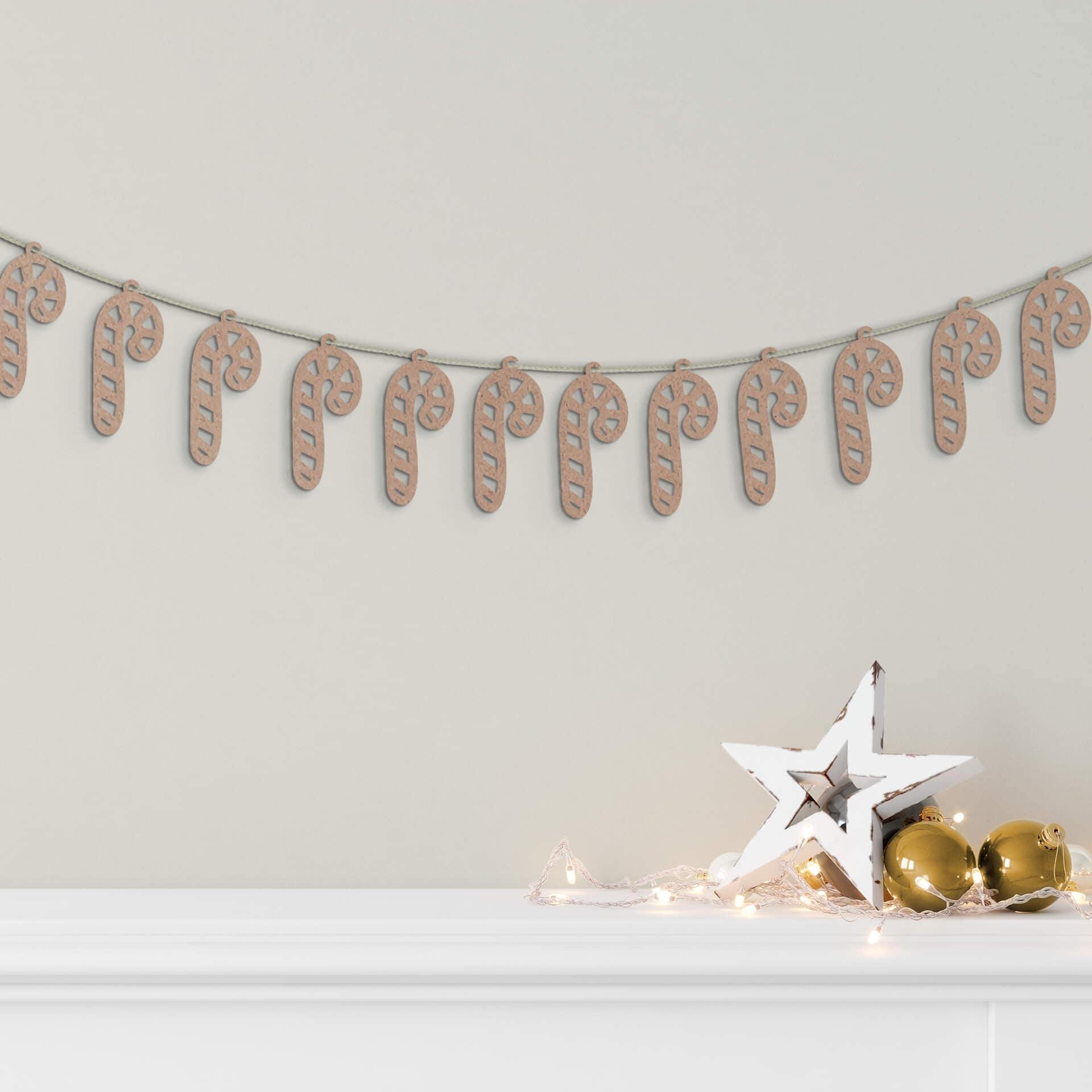 Decoración en madera de Navidad - Bastón de caramelo MDF natural (14 piezas) - 4x9 cm c/u