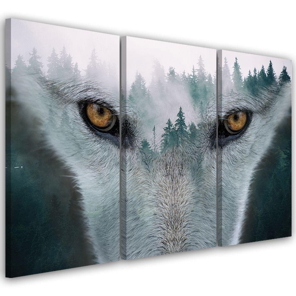 3 stykke lærredstryk, Wolf Forest Fog Nature Træer