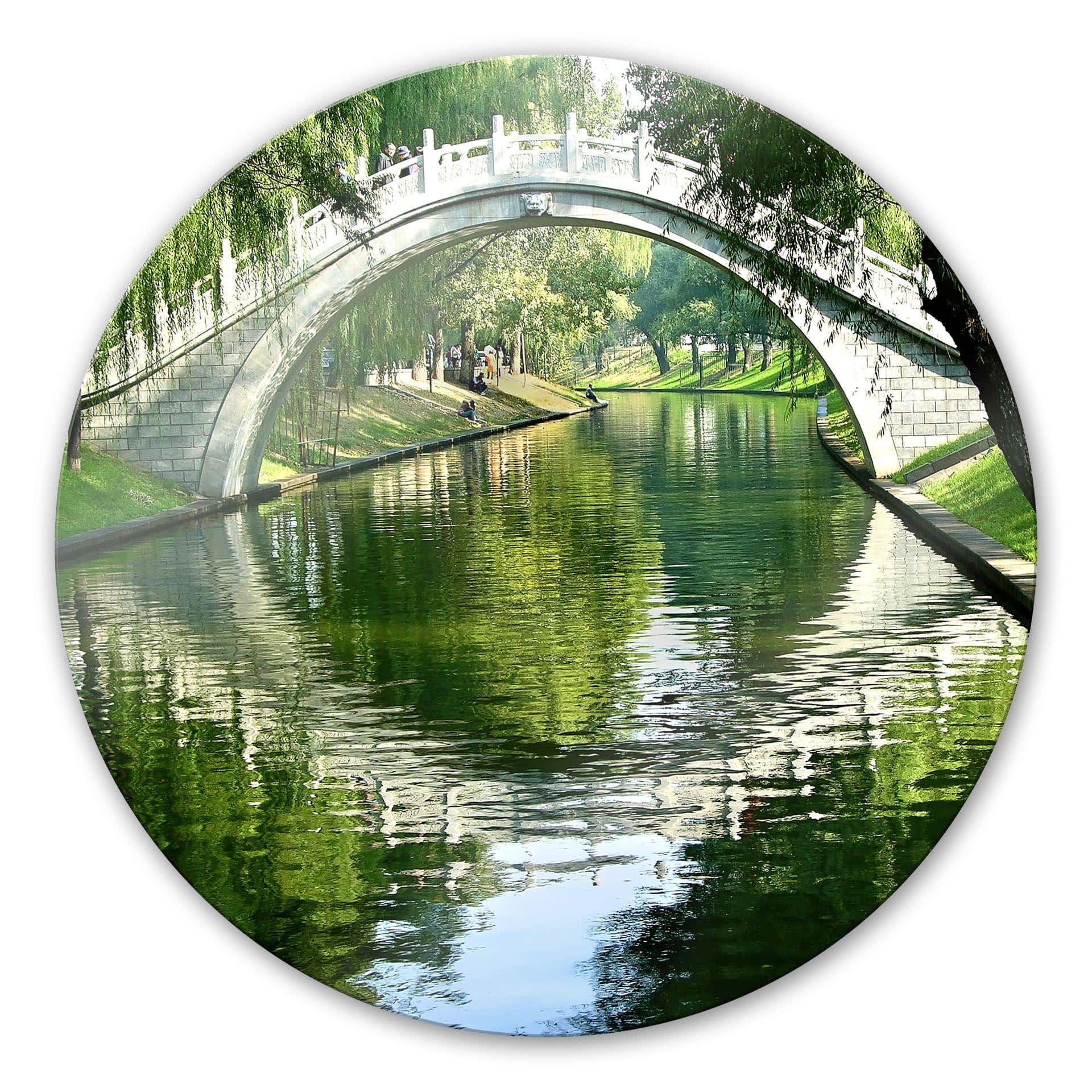 Stampa su vetro Ponte sul fiume - tondo