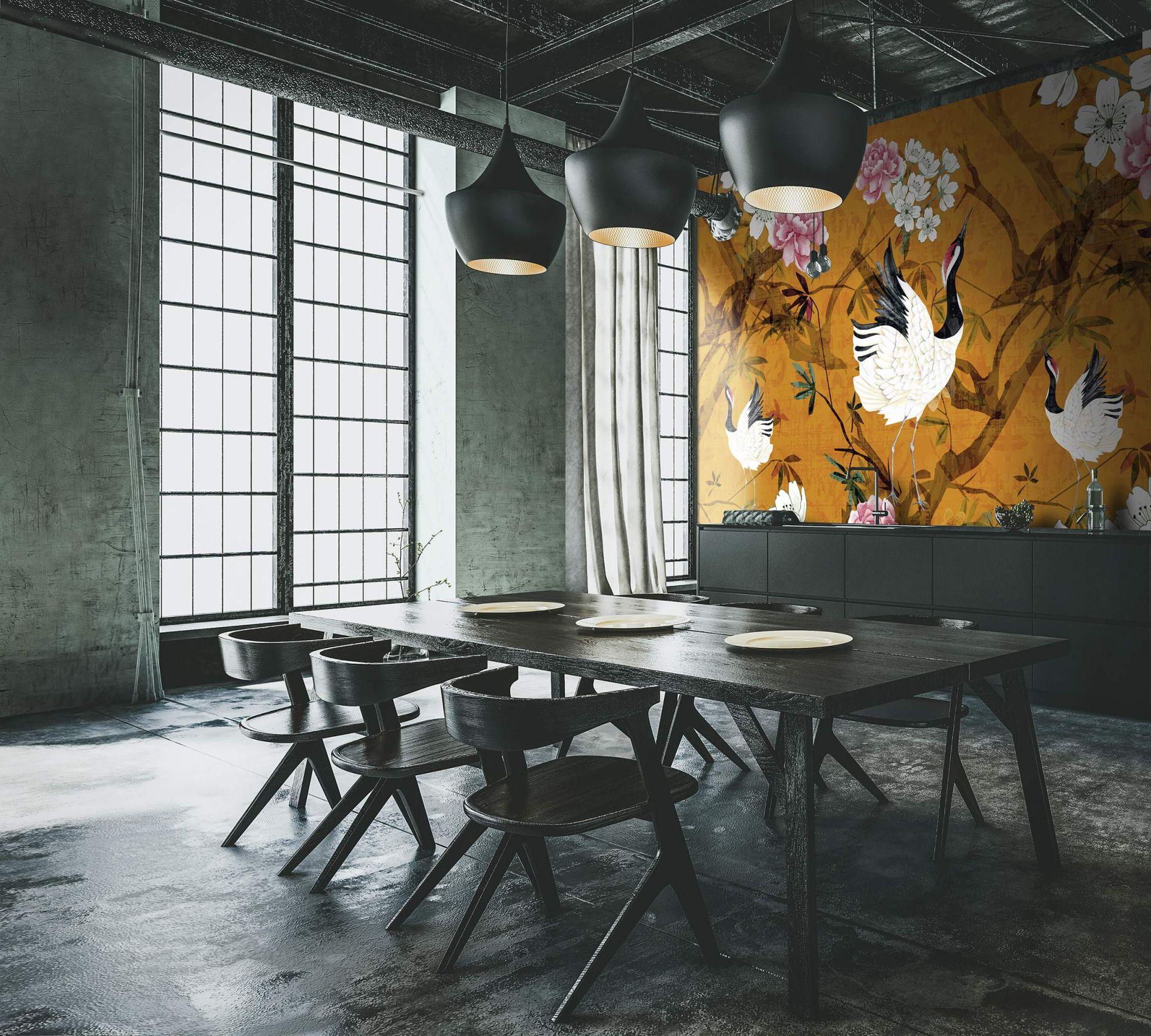 Fototapet i japansk stil, Orange med illustration 2,70 x 2,65 m
