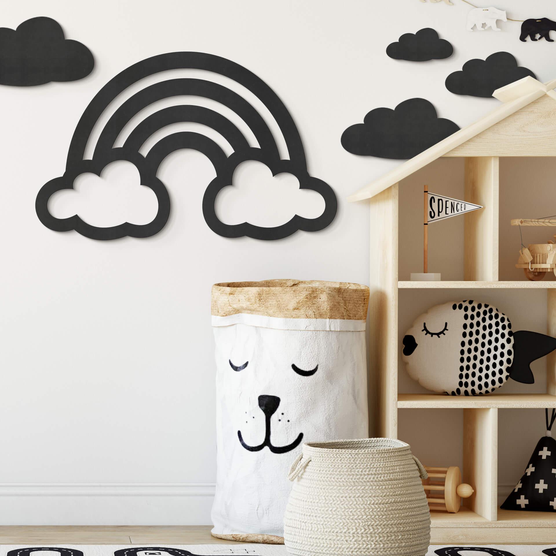 MDF - Decoración en madera - Arco iris con nubes