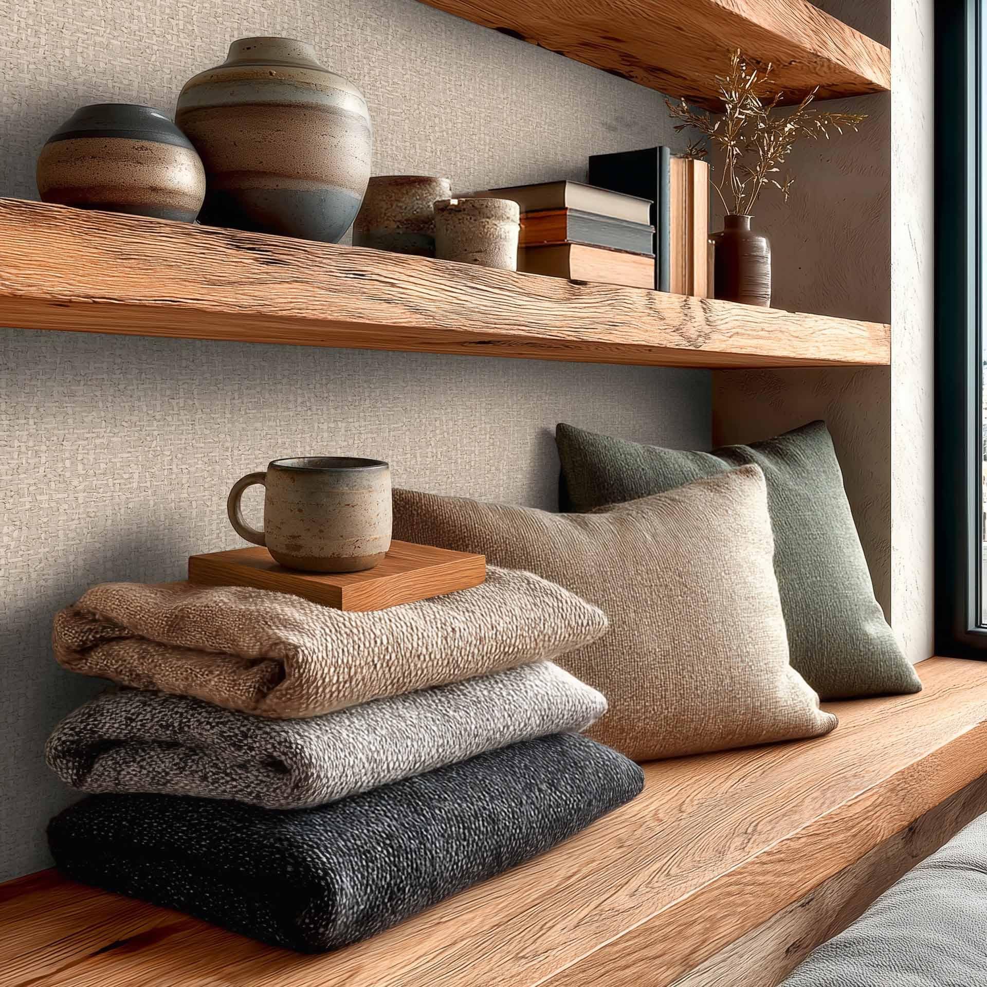 Papier peint intissé Jan Studio Sense & Surface tressage crème gris - Stud!o tissu rotin métallisé