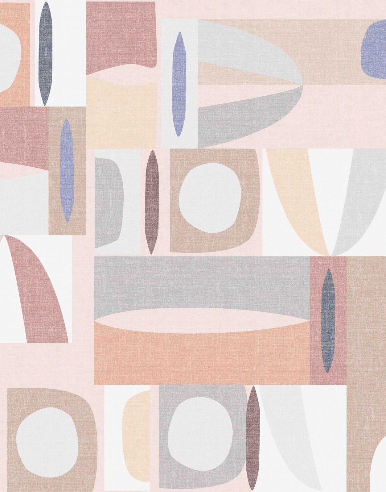 Fototapet Abstrakt geometri fra midten af århundredet i beige, rosa og blå 2,7 x 2,12 m
