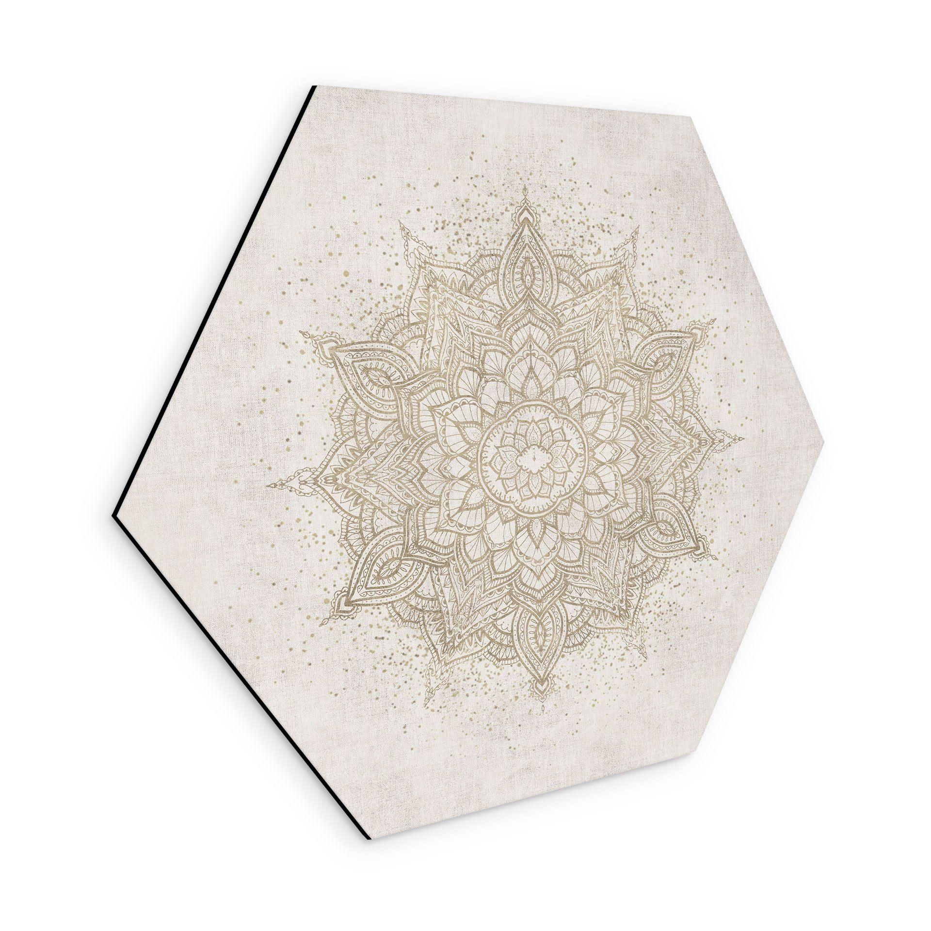 Sekskantet billede Boho-ornament i hørlook - Bloomery Decor - aluminium dibond
