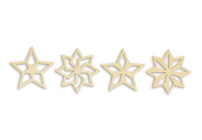 Arte en madera de álamo - Decoración de árbol estrellas Geo (4 piezas)
