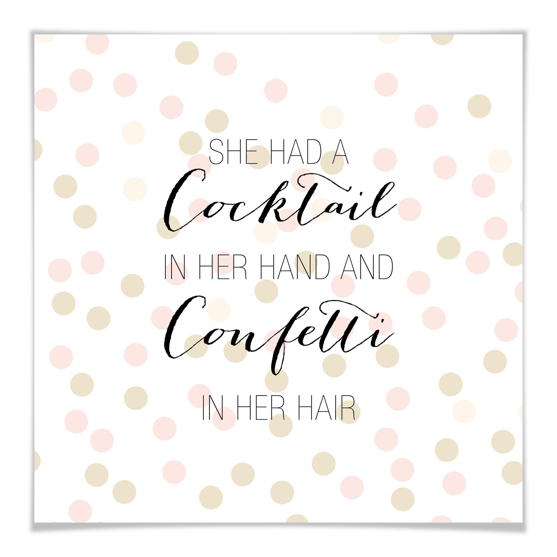 Póster Confetti & Cream - Cóctel en la mano y confeti en el pelo