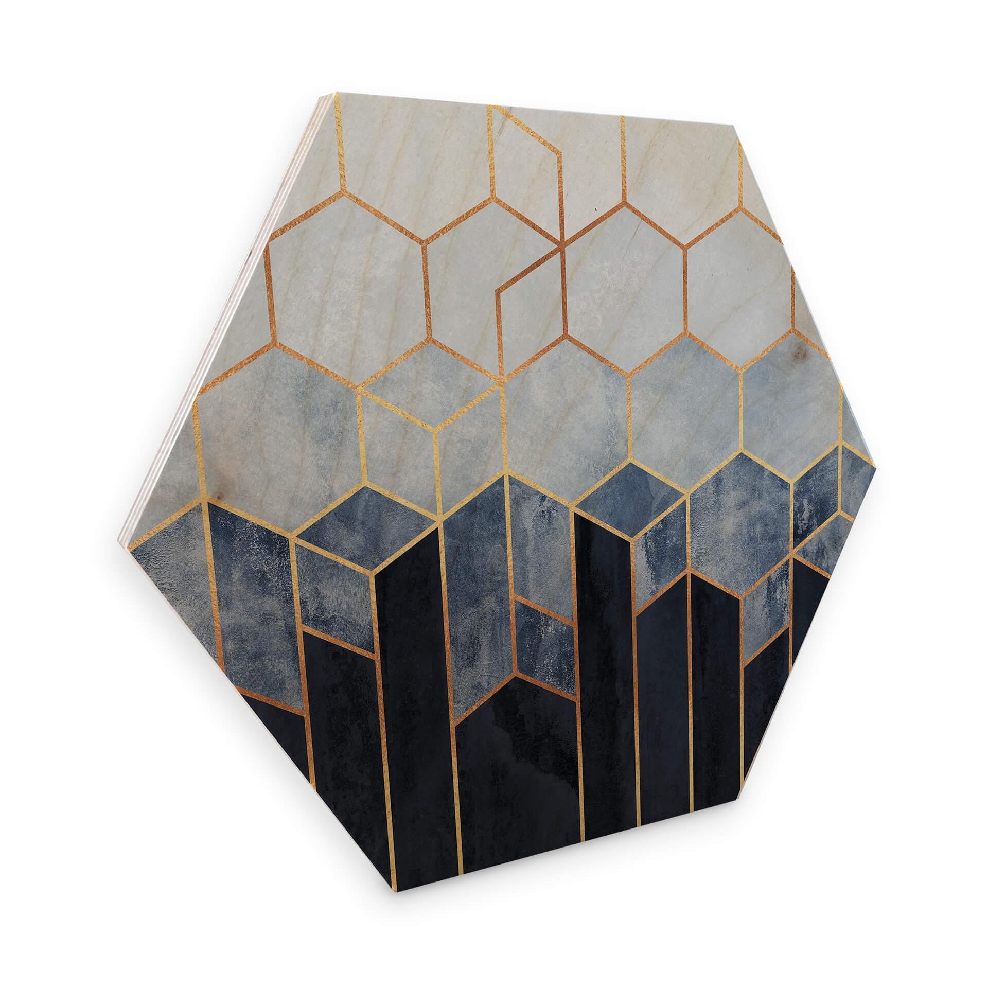 Hexagon Hout Fredriksson - Blauw Witte Hexagons