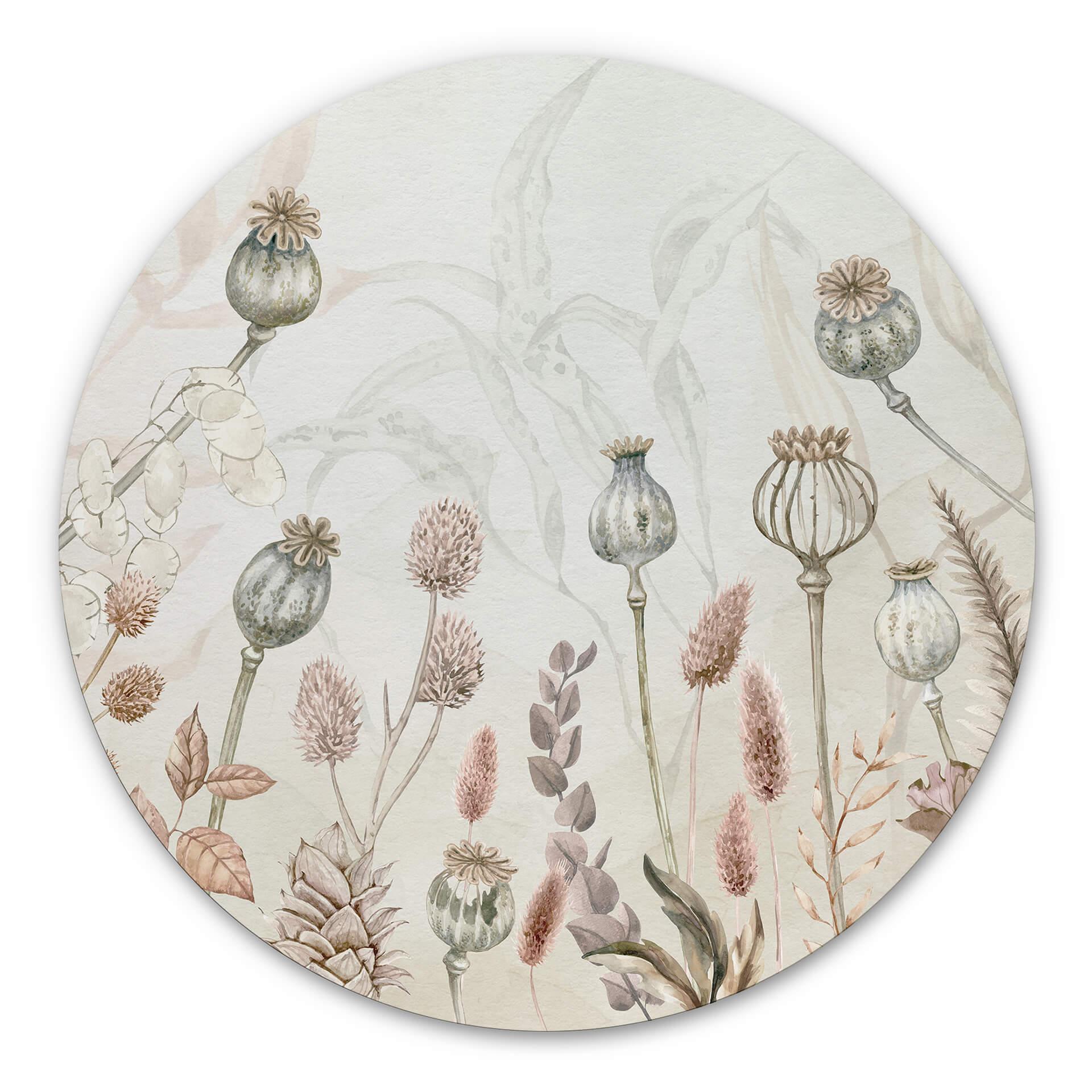 Tableau sur alu-Dibond rond Sir Edward - Fleurs séchées blanches