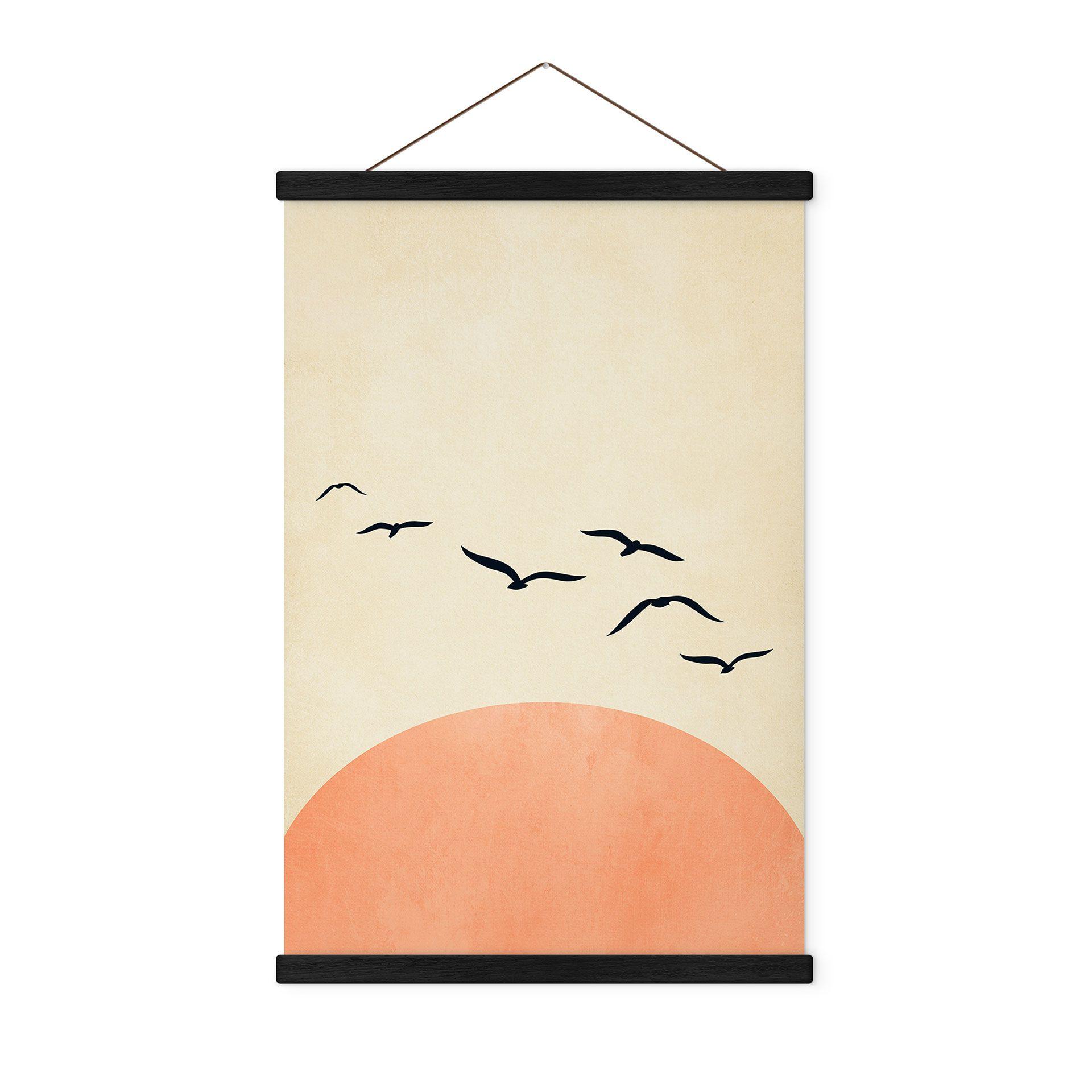 Póster de tela Bandada de pájaros al atardecer - Kubistika
