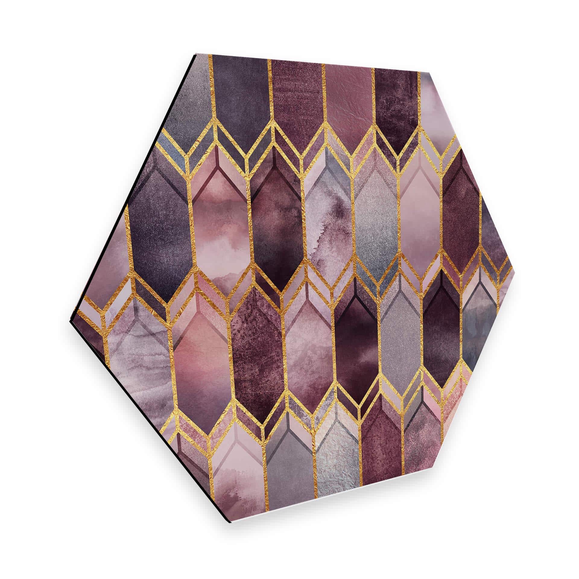 Hexagone - Alu-Dibond Fredriksson - Peinture sur verre - Rose et doré