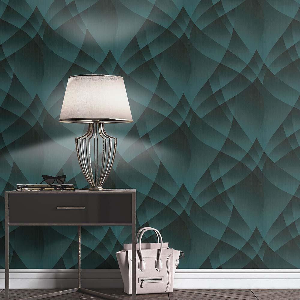 3D tapet, geometrisk vægbeklædning Fashion for Walls 4 af Guido Maria Kretschmer turkis