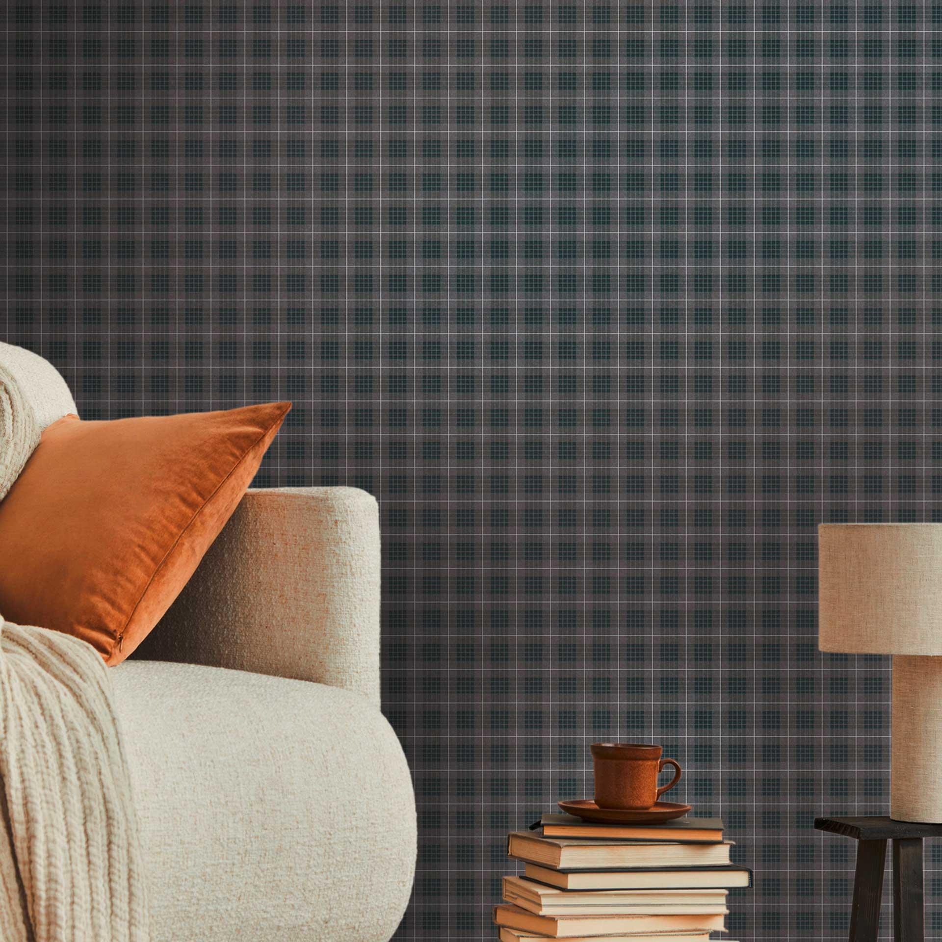 ternet non-woven tapet i retrolook brungrå - moderne ternet tapet - tapet med vintagemønster