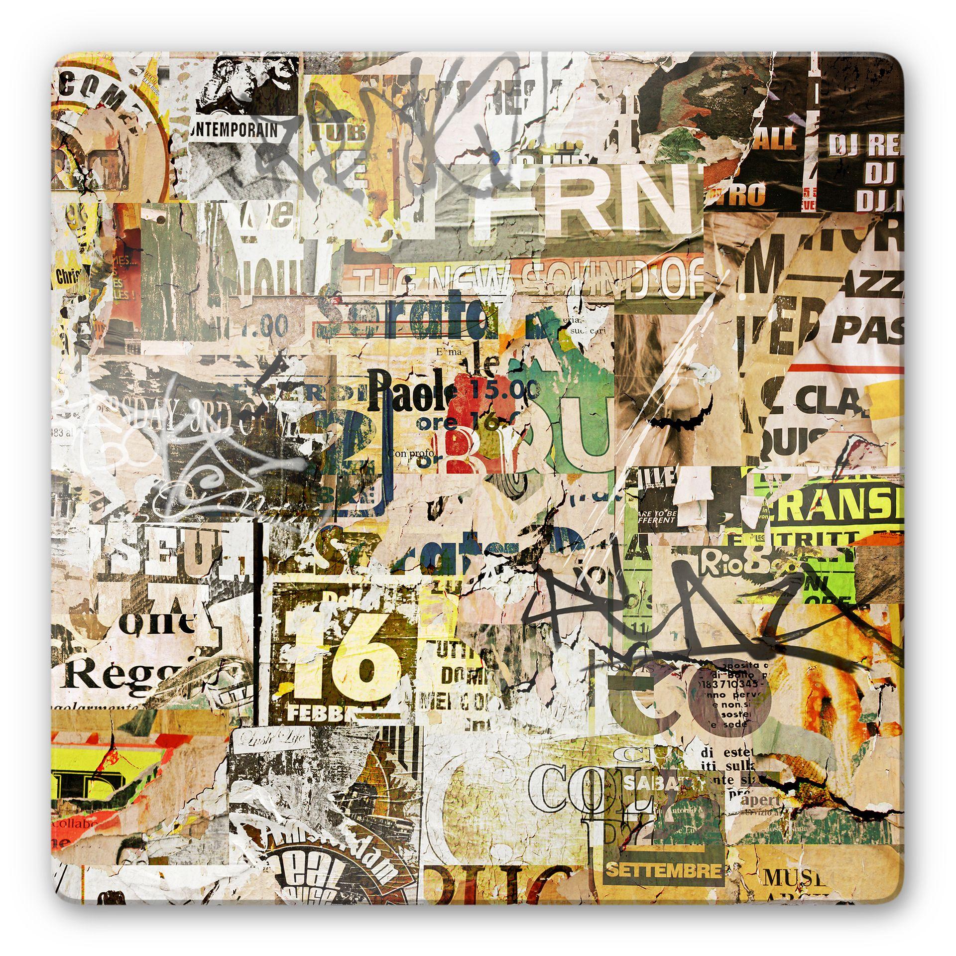Tableau en verre - Collage Affiches - carré