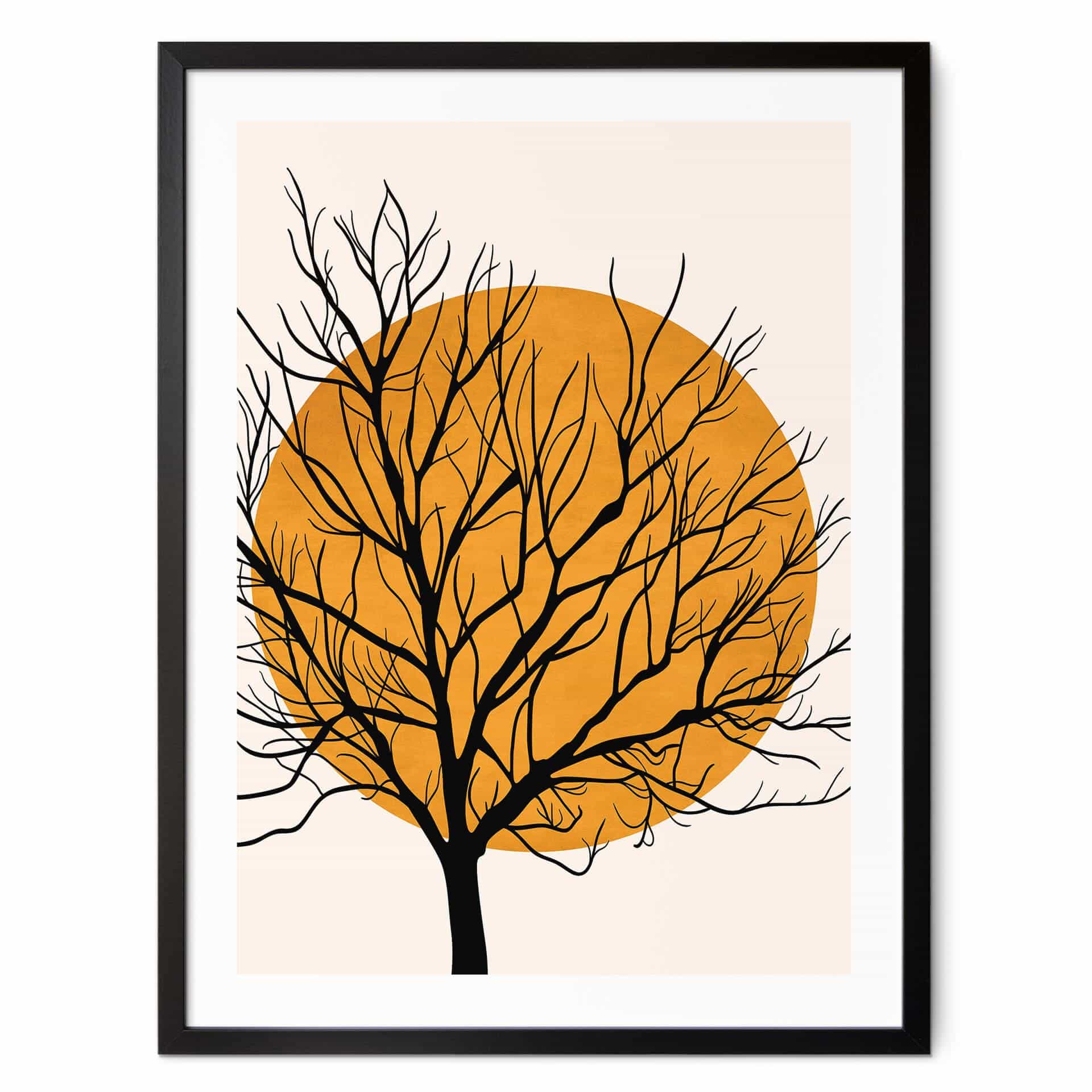 Póster Kubistika - Sol dorado detrás de un árbol