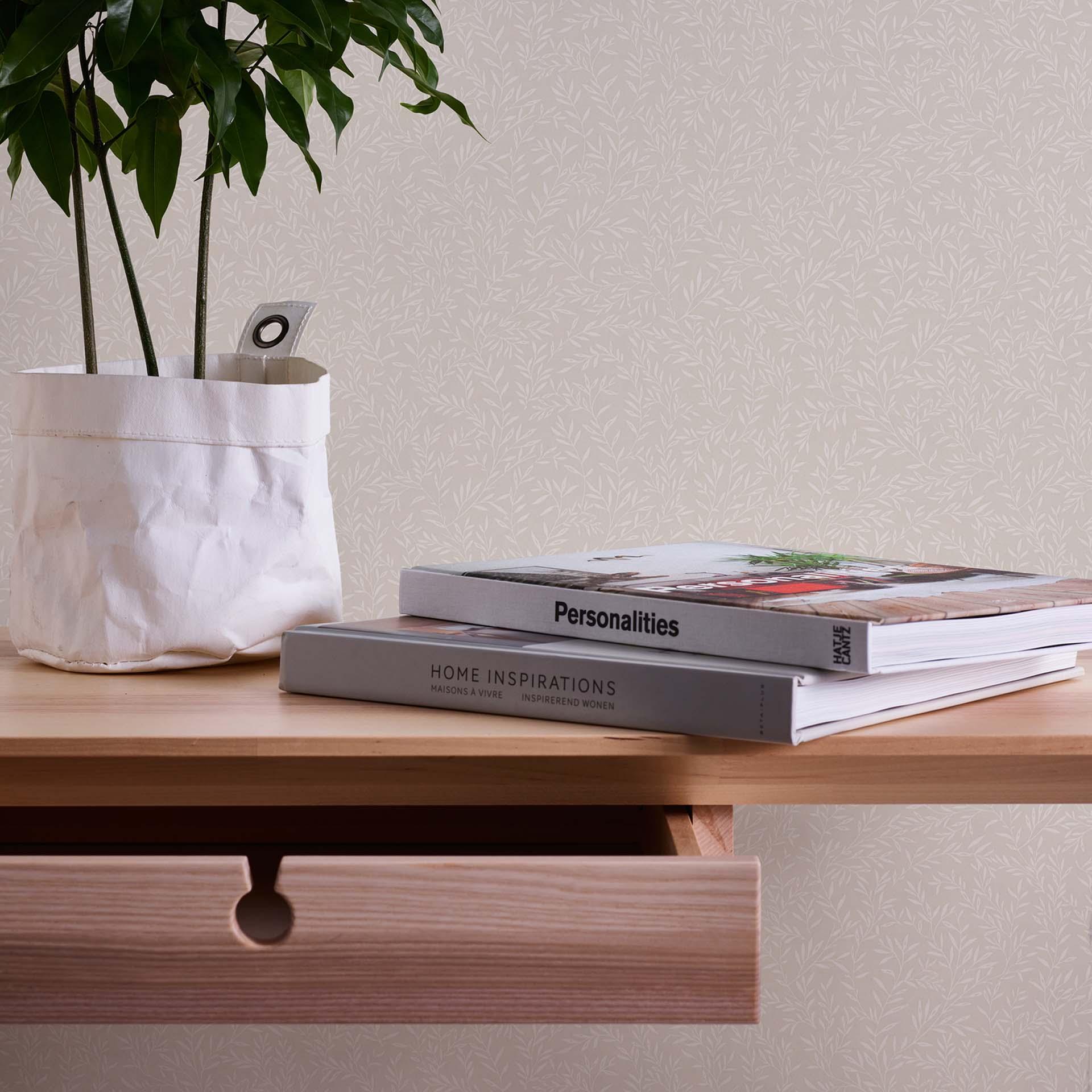 Floral beige blanco - papel pintado no tejido Casa de campo A.S. Création - mate y ligeramente texturado