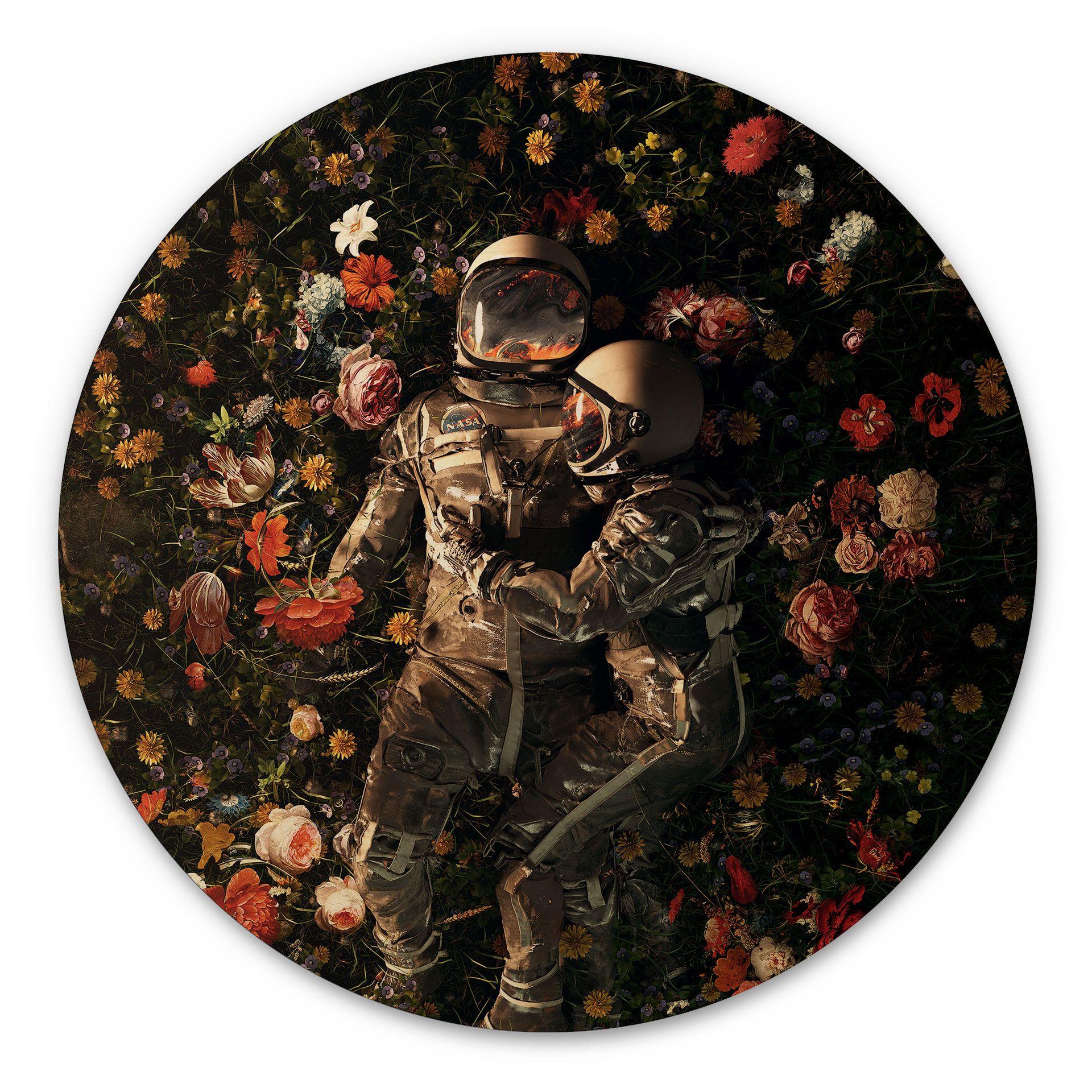 Væg cirkel træ Astronauter på en blomstereng - Nicebleed