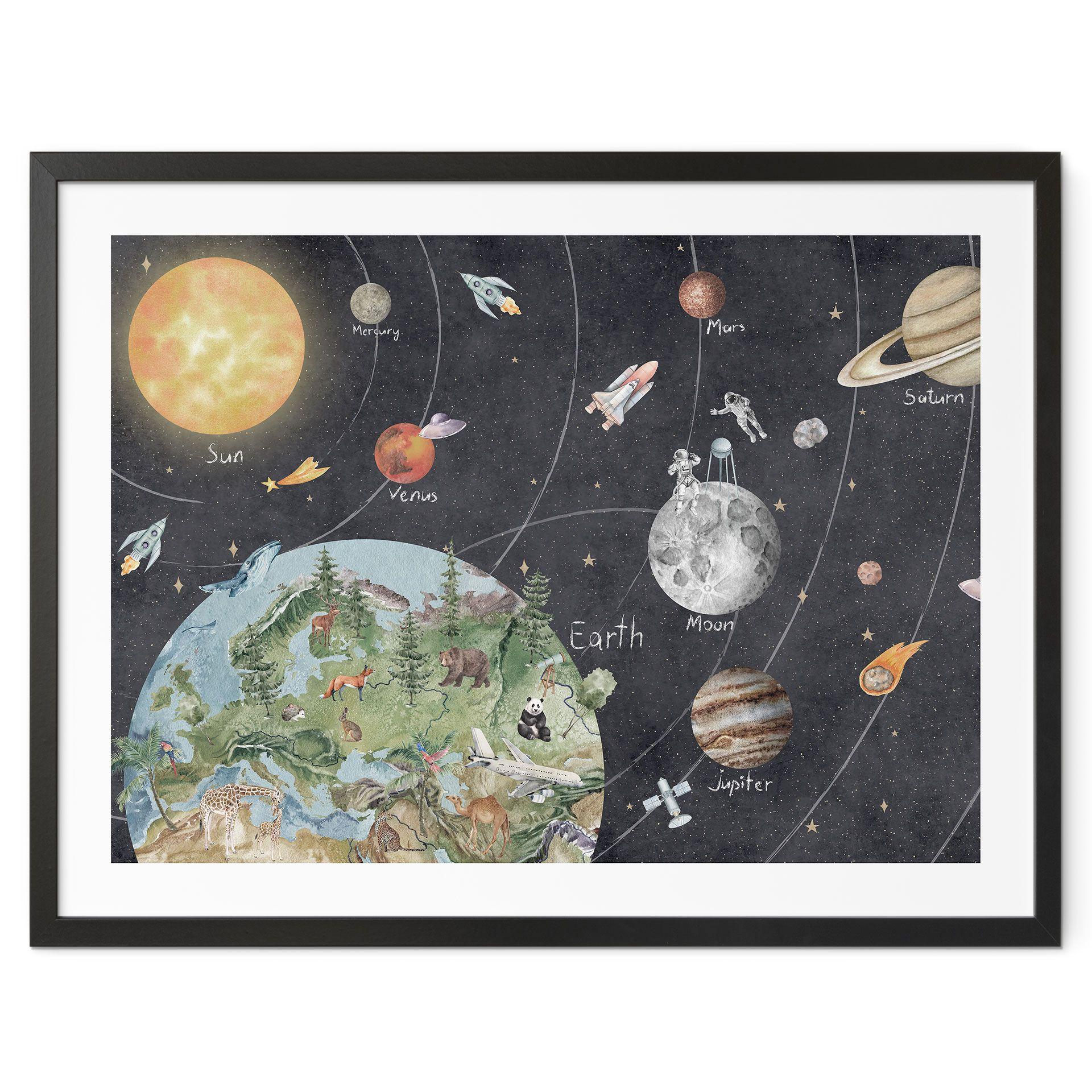 Poster zonnestelsel met planeten en aarde - Ms Tiff