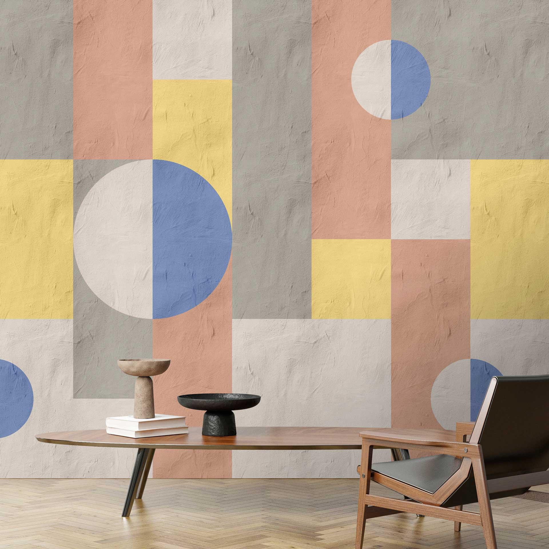 Tapet med geometriske former i pastelfarver - moderne non-woven design