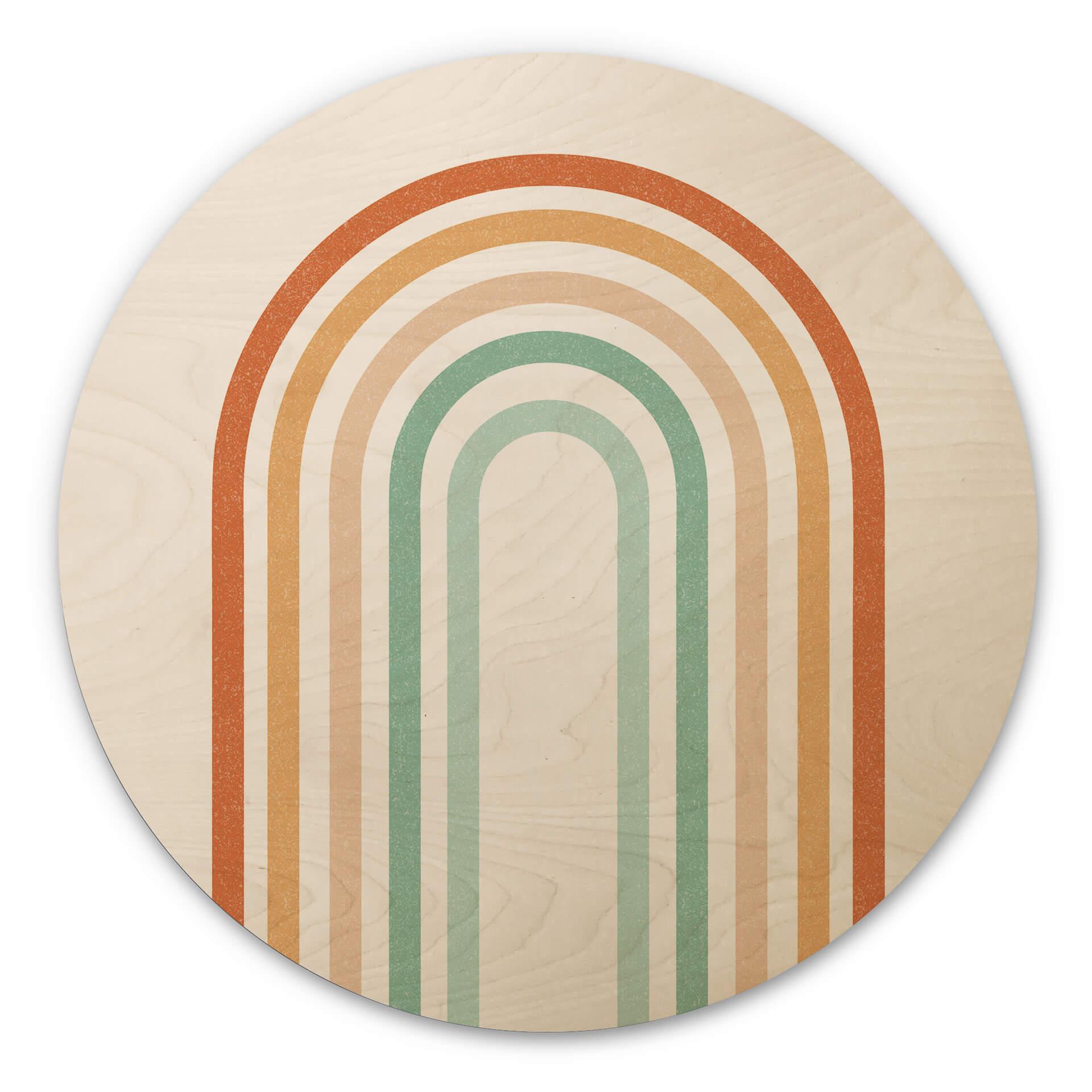 Væg cirkel træ Boho Rainbow